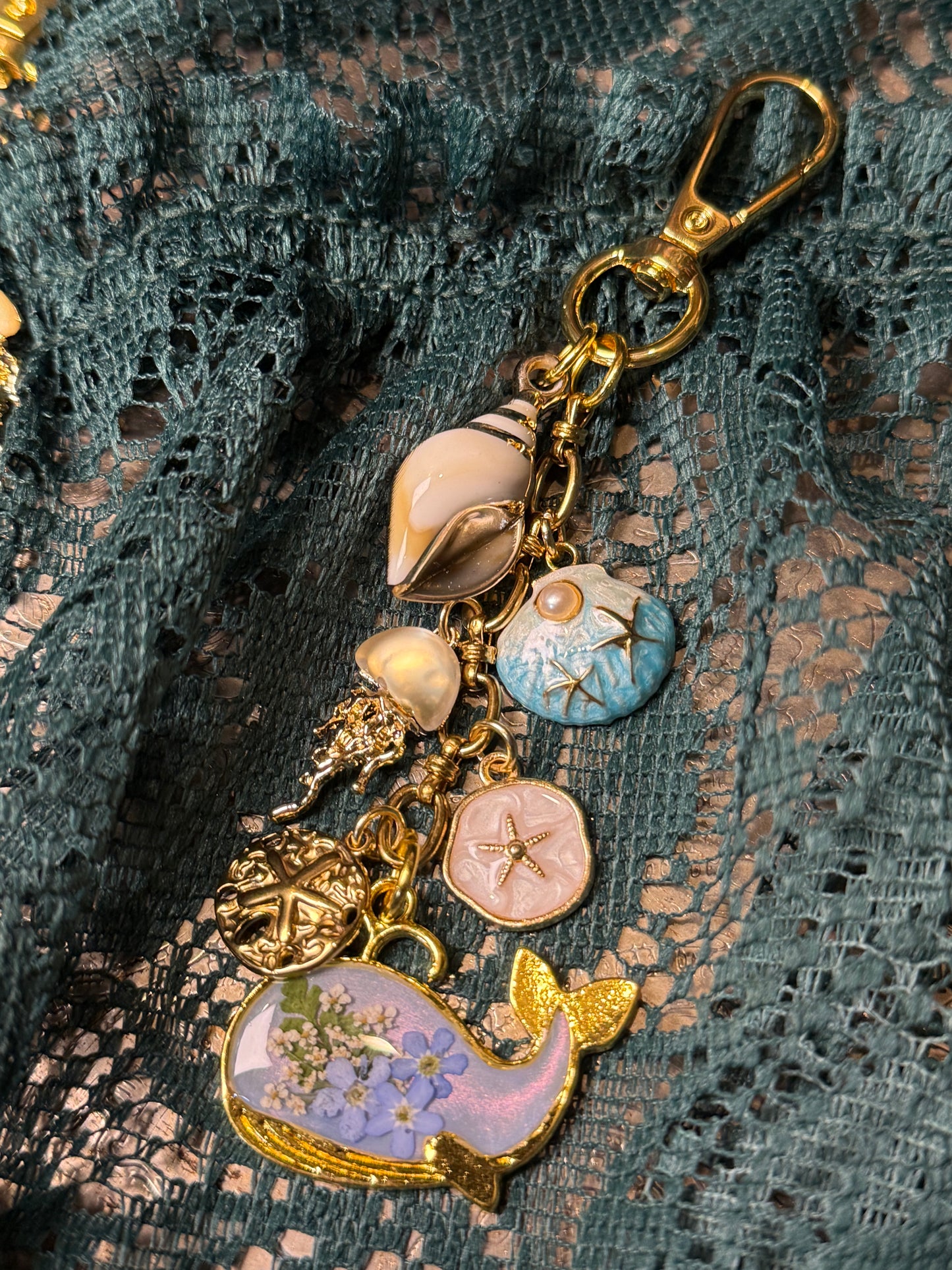 Gold whale bag charm