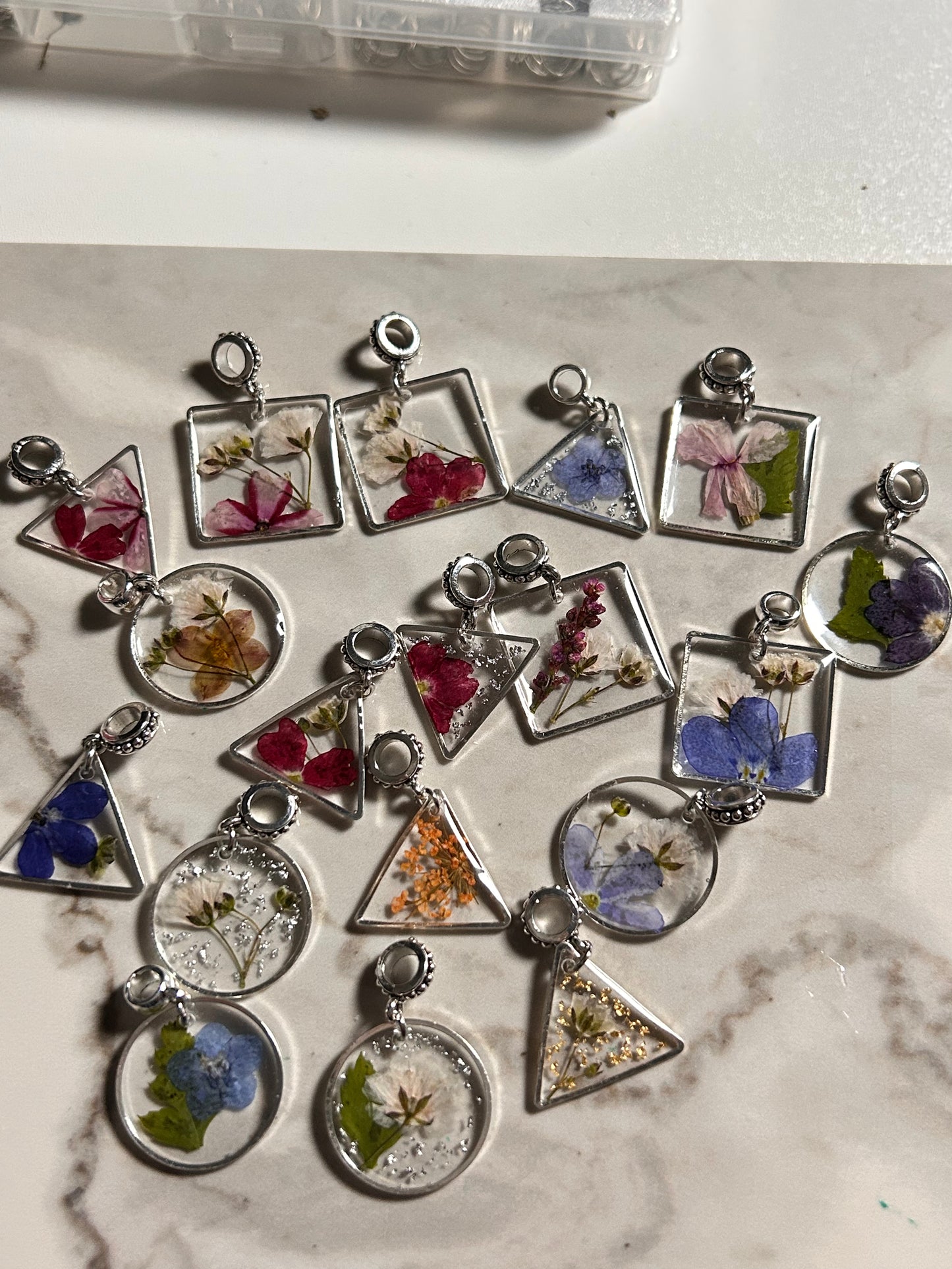 Pressed flower starter charm bracelet