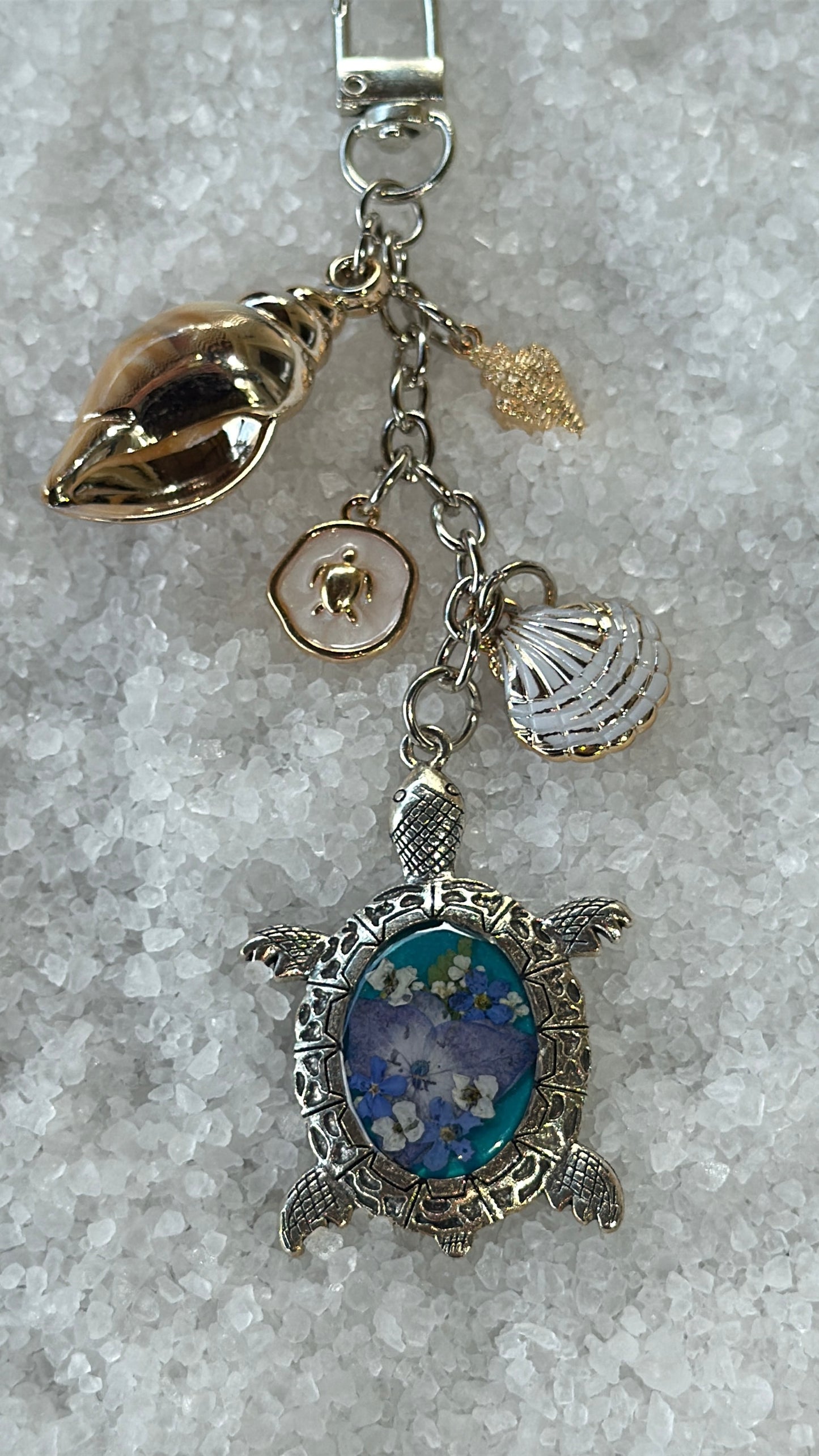 Pressed flower turtle bag charm #6
