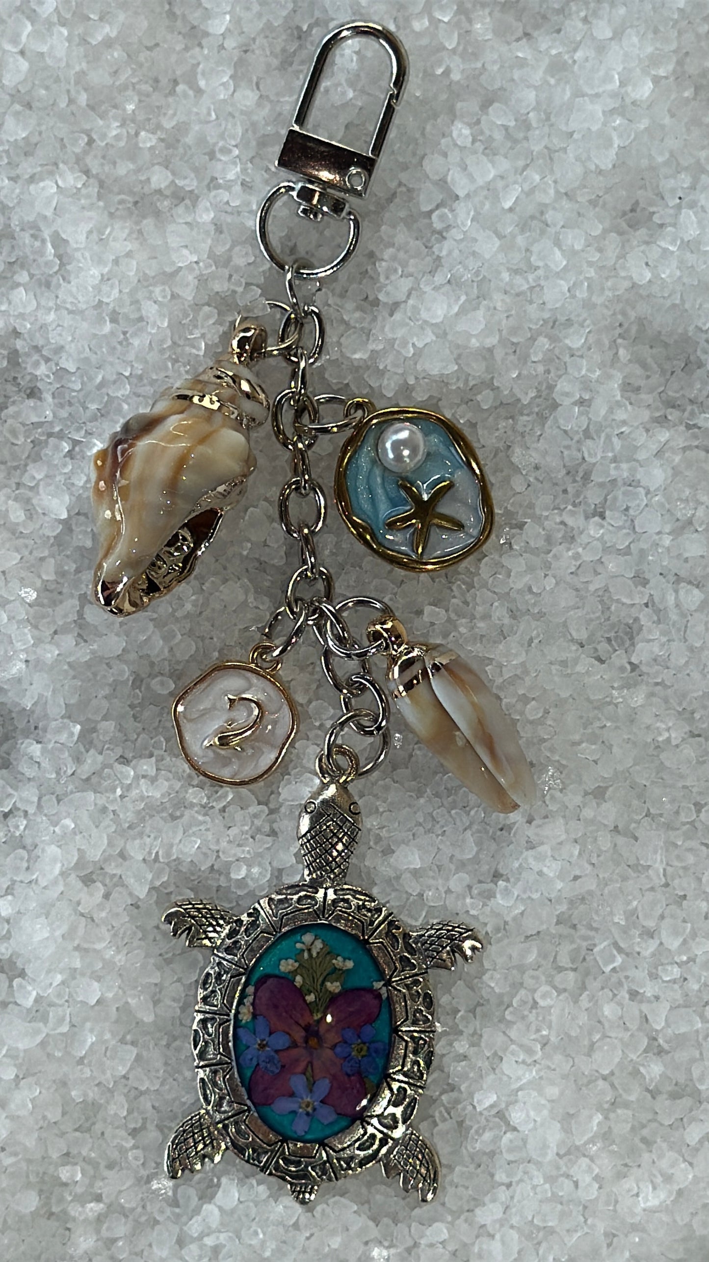 Pressed flower turtle bag charm #7