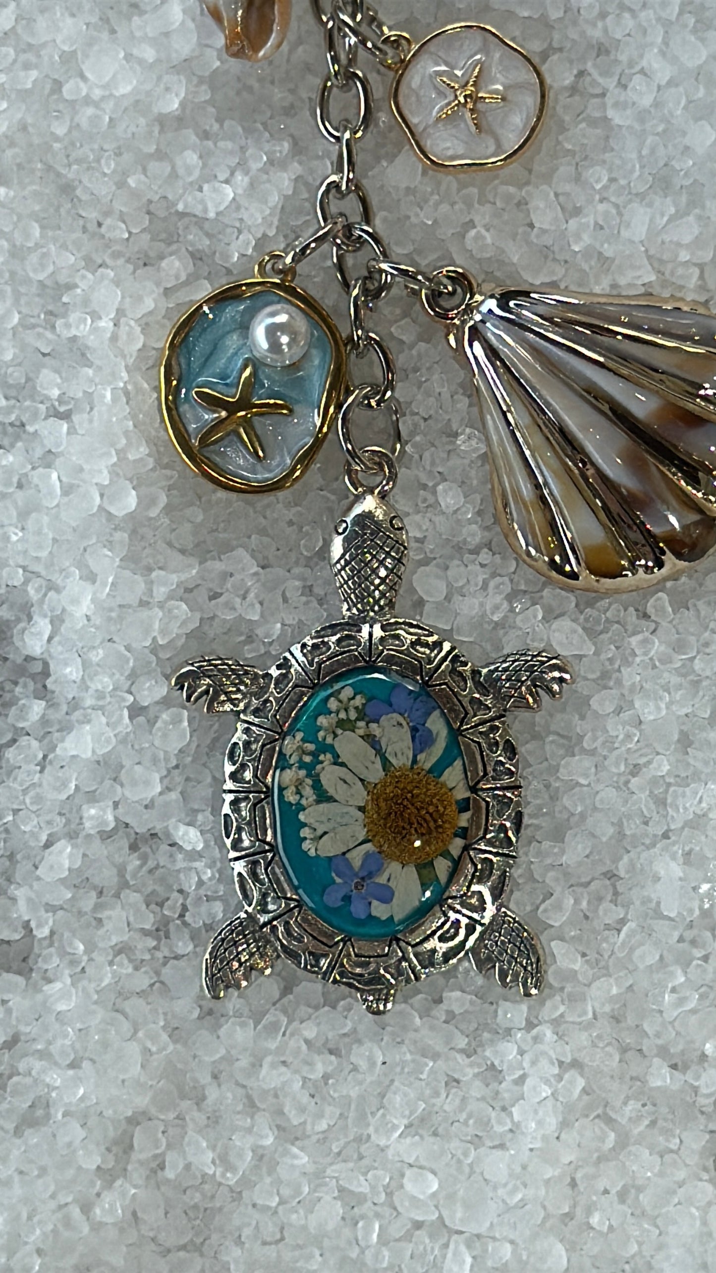 Pressed flower turtle bag charm #5