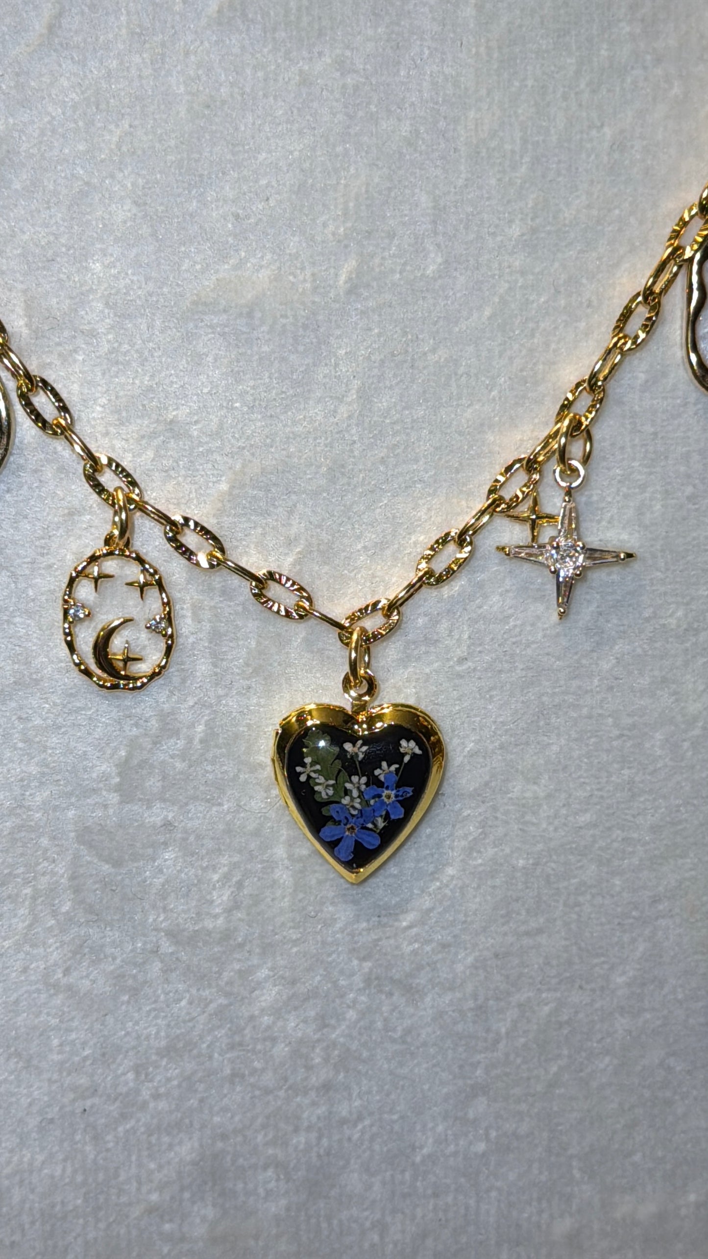 Forget me not locket charm necklace #4