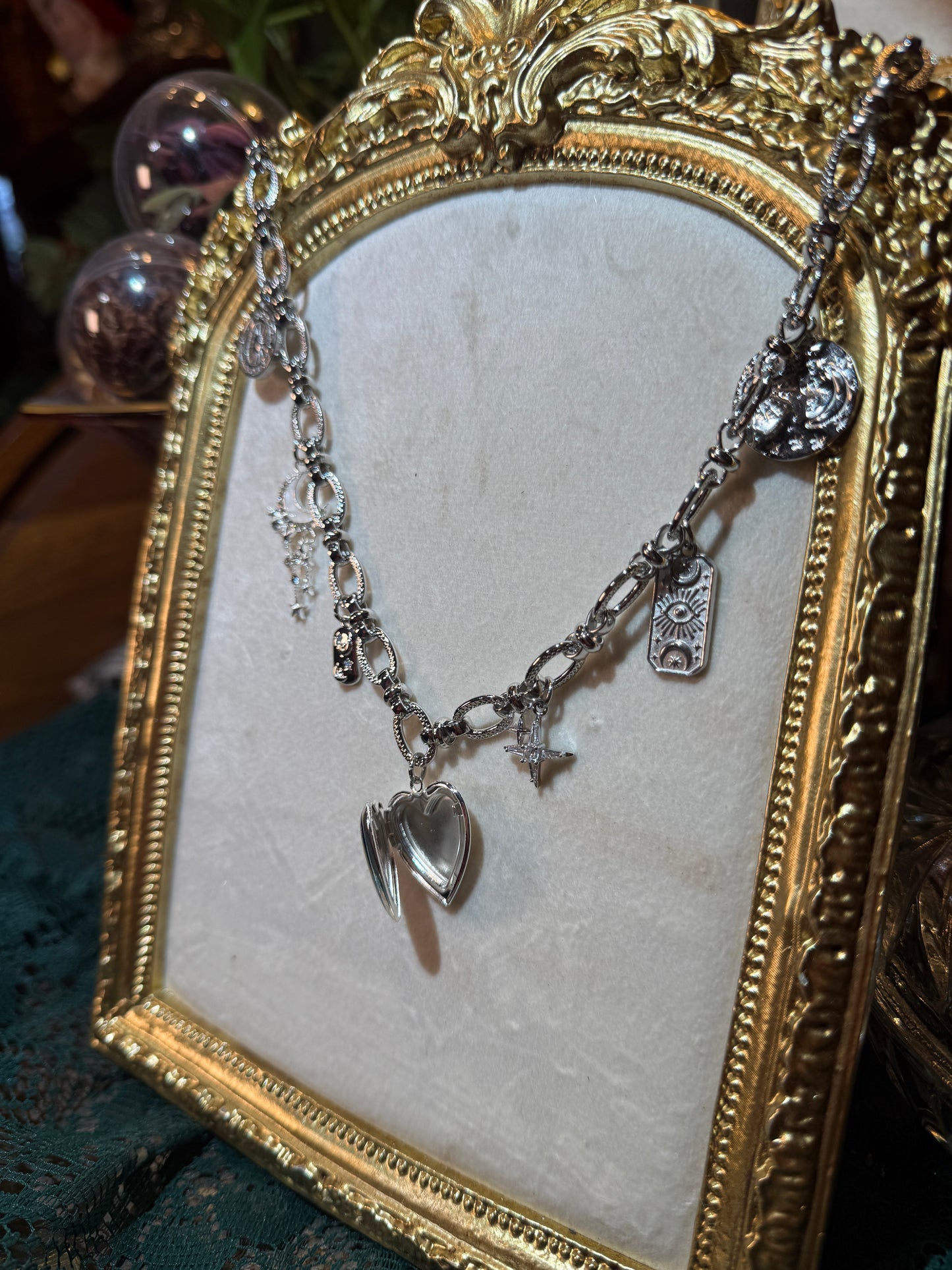 Silver love you to the moon and back locket charm necklace (a)