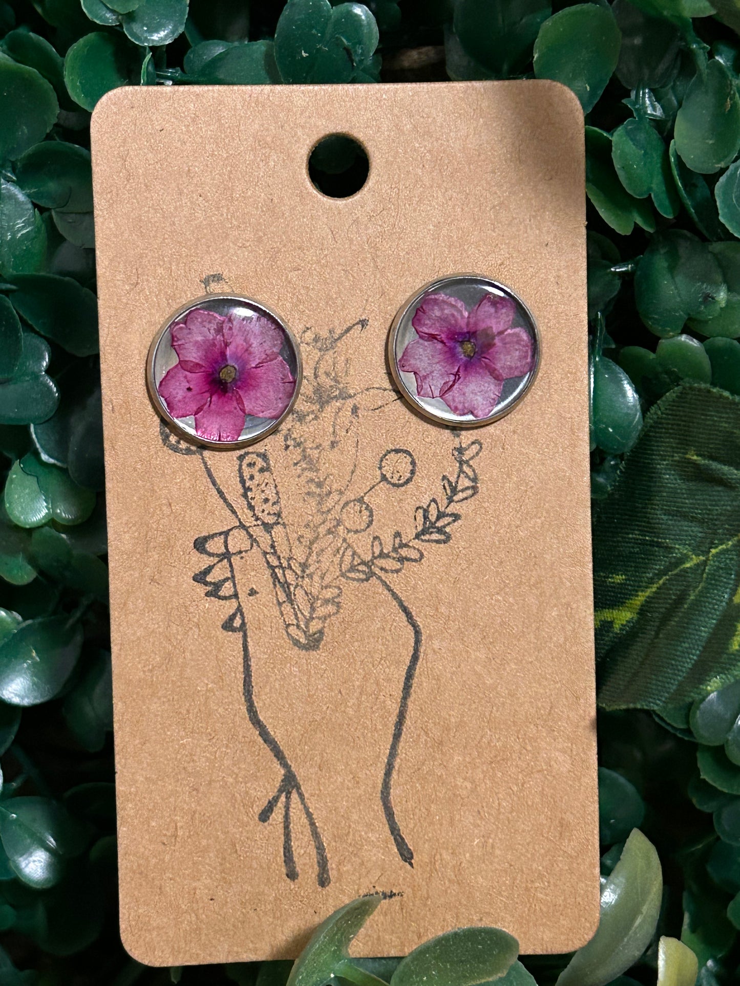 Pink flower studs
