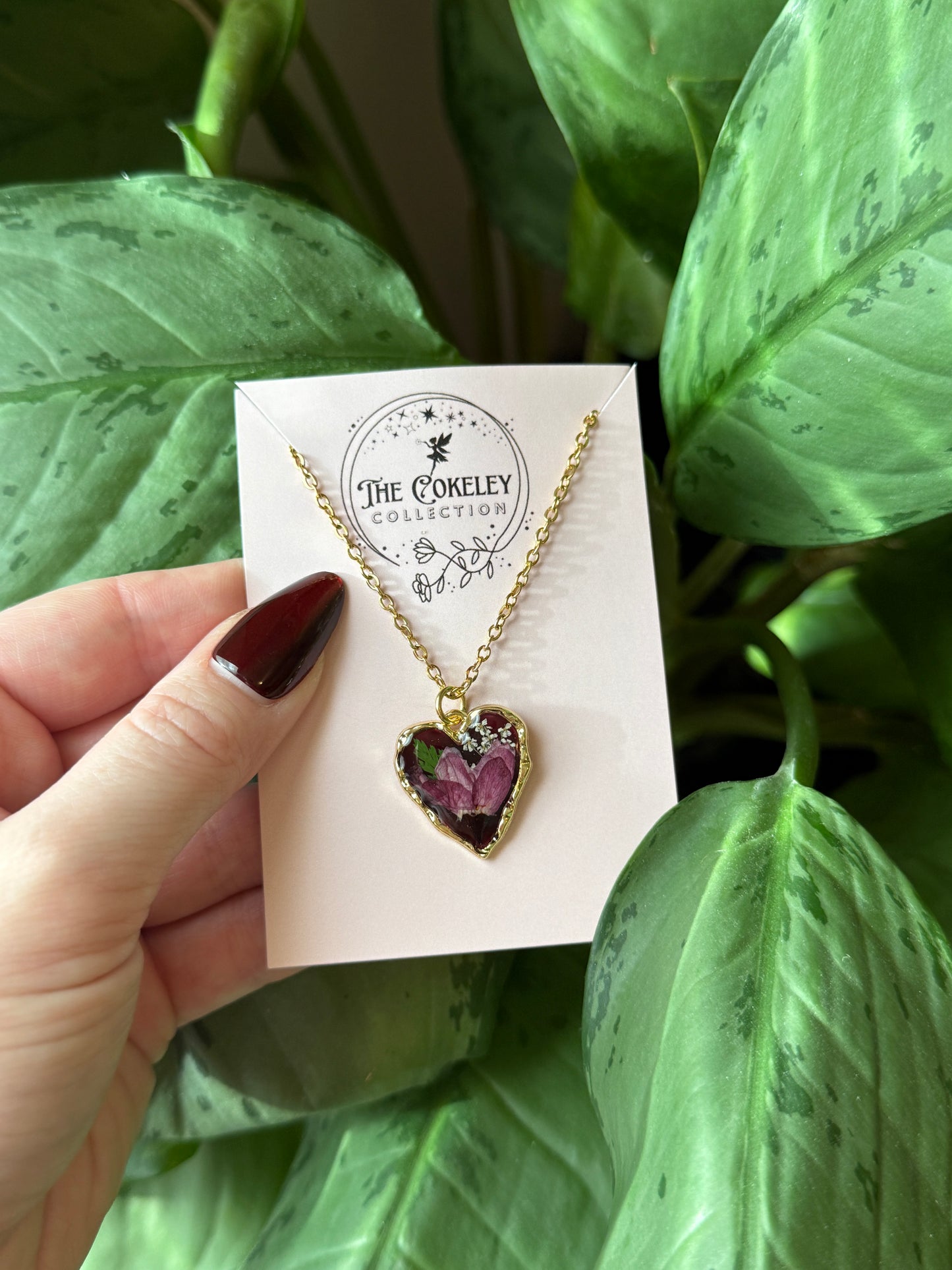 Pressed rose heart necklace