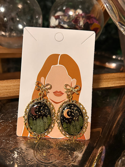 Gold forest night earrings