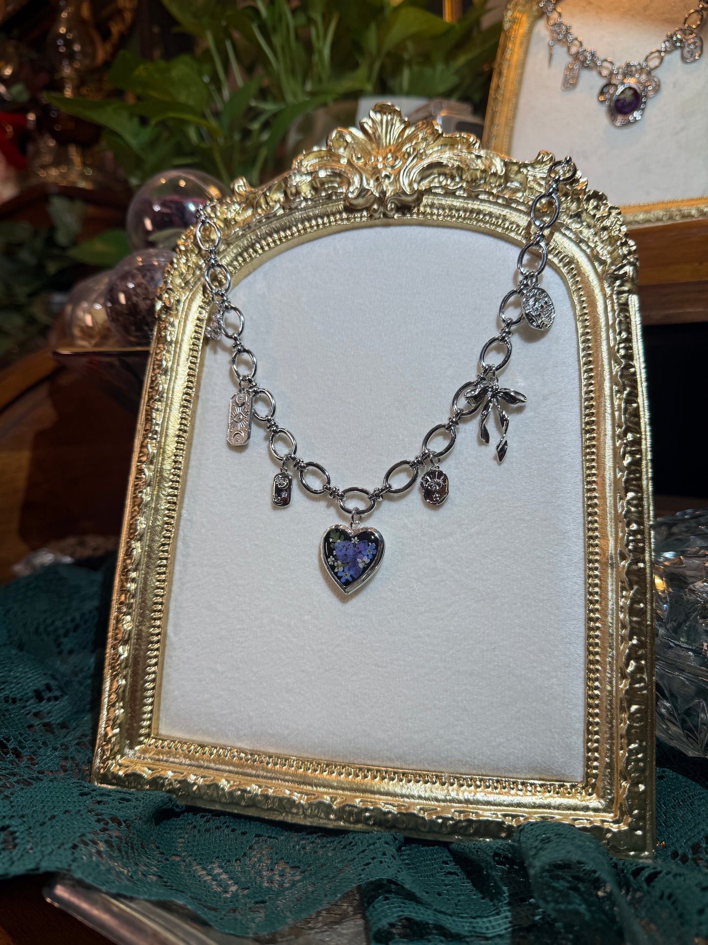 Silver locket charm necklace (b)