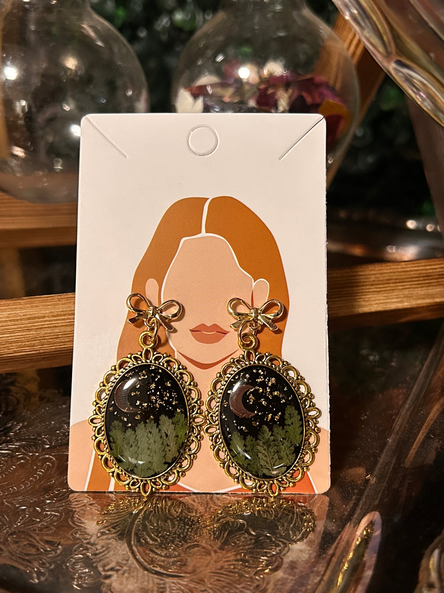 Gold forest night earrings