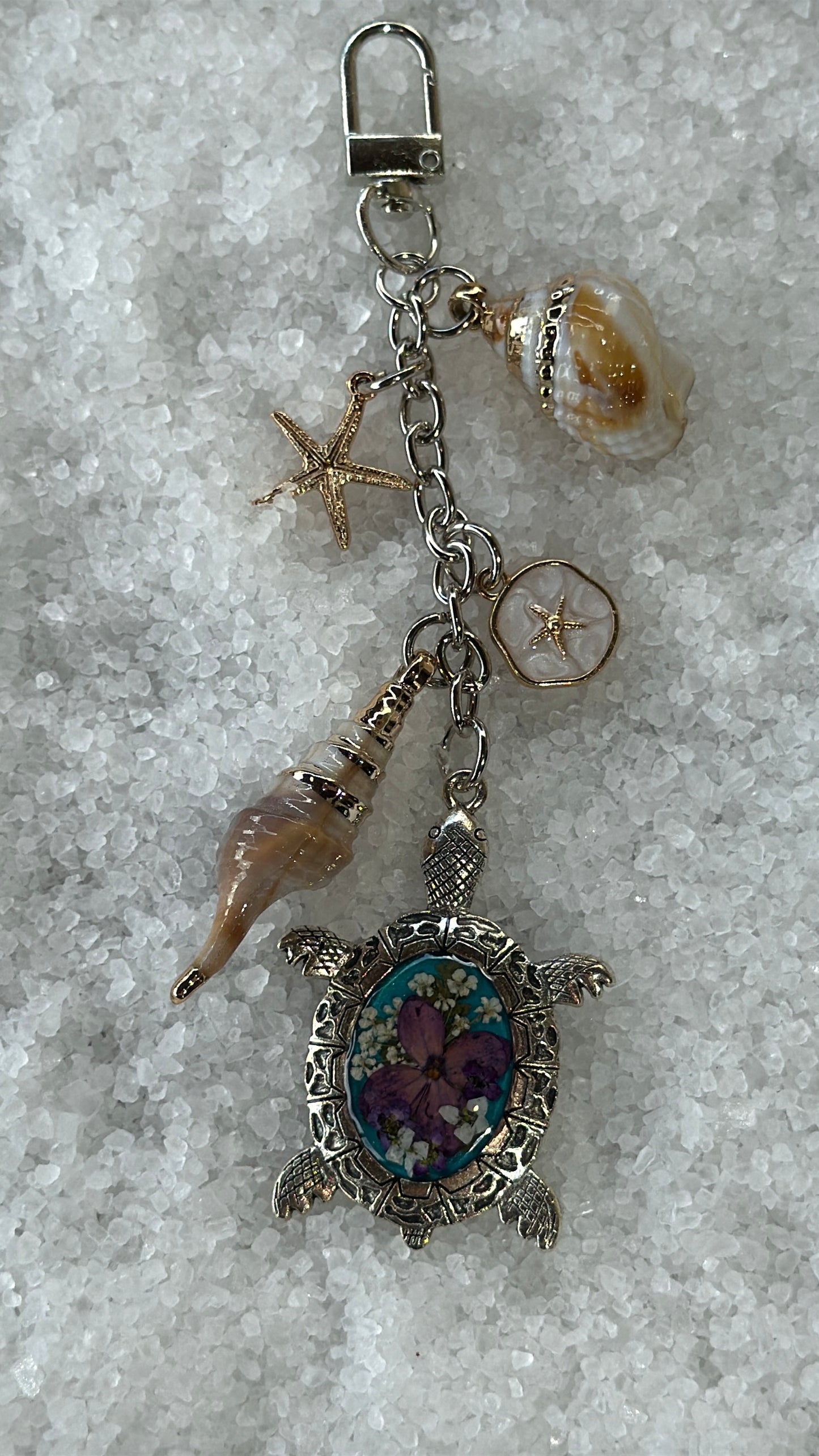 Pressed flower turtle bag charm #3