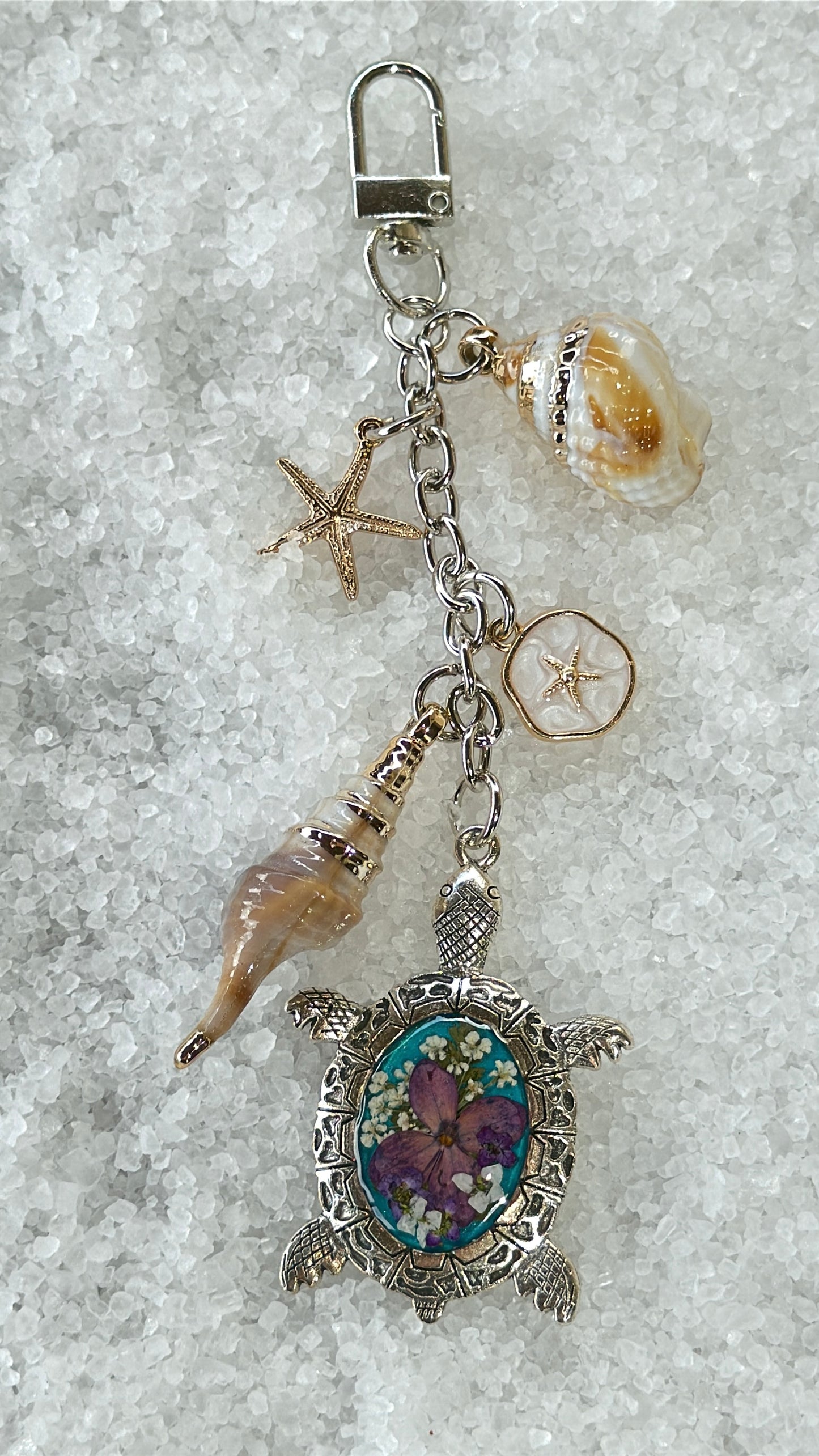 Pressed flower turtle bag charm #3