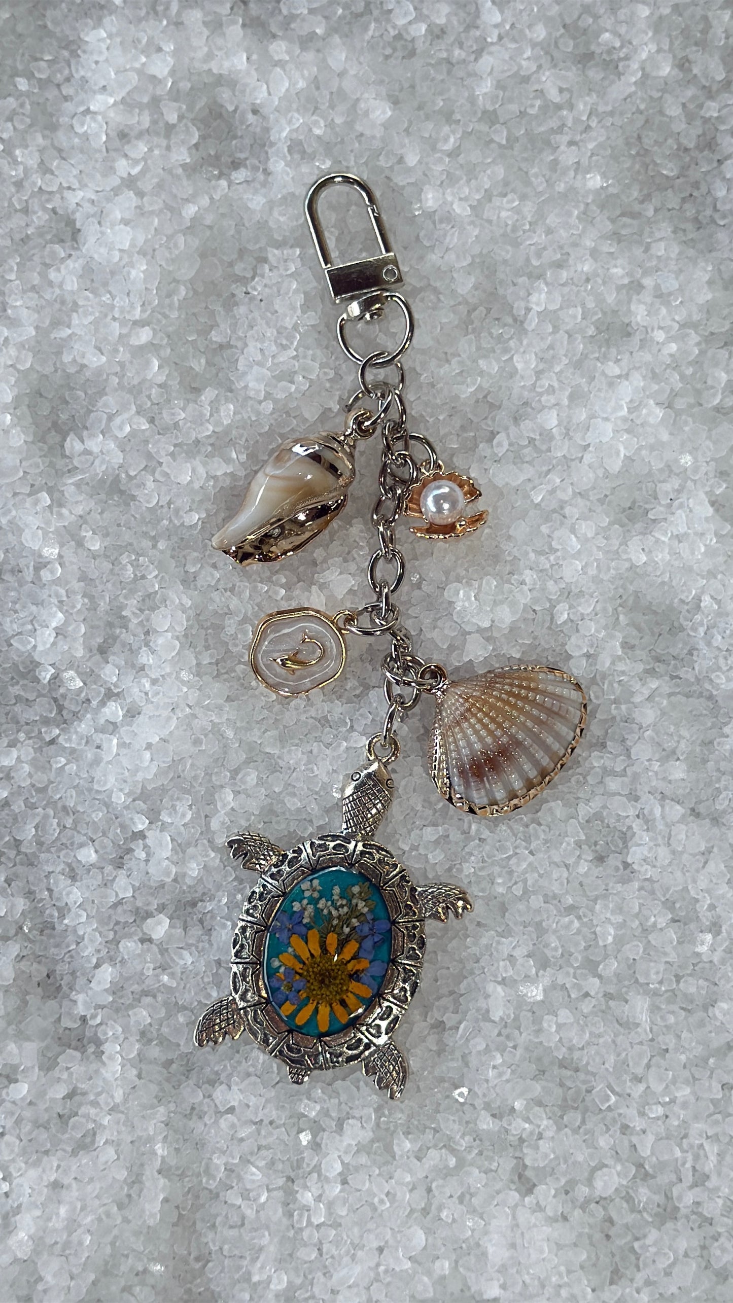 Pressed flower turtle bag charm #4