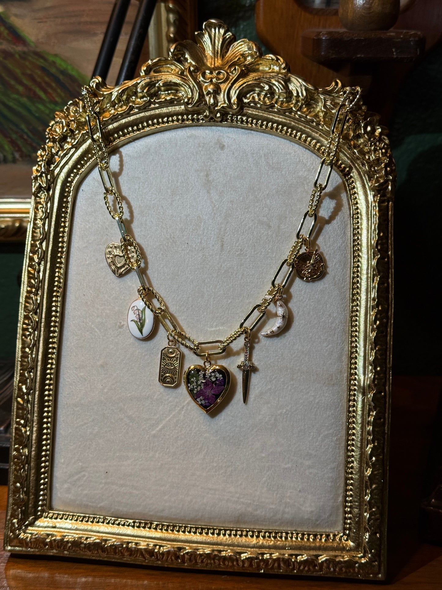 Gold locket charm necklace (b)