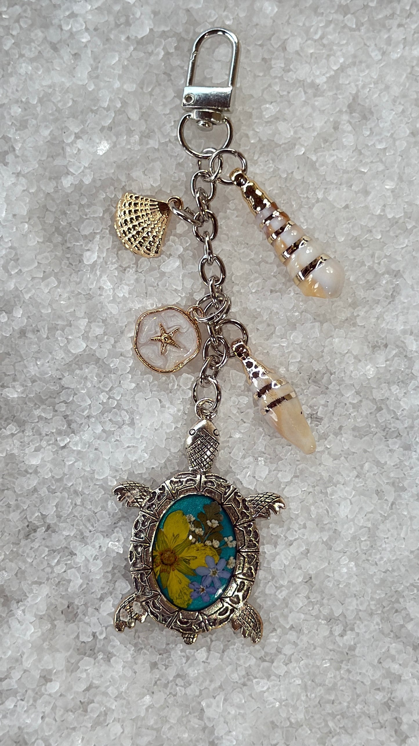 Pressed flower turtle bag charm #2