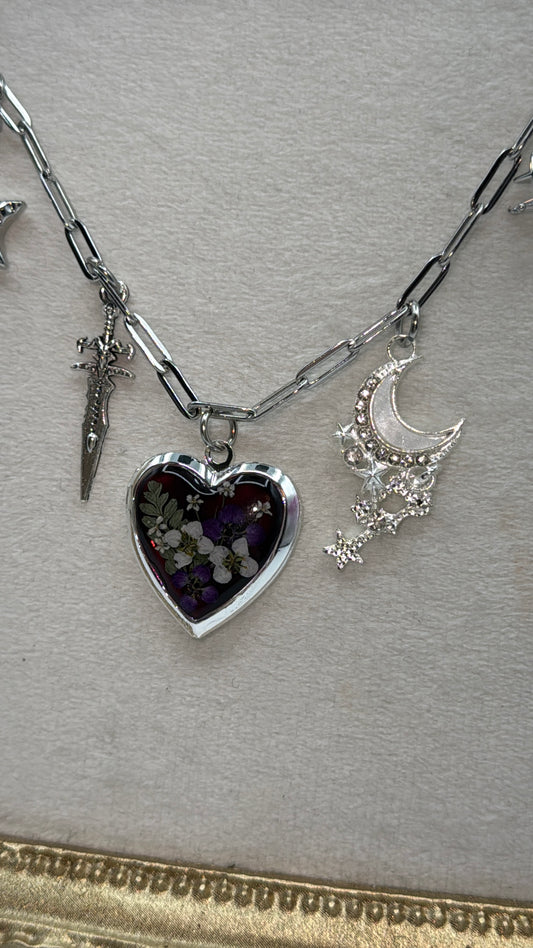 Silver heart  locket charm necklace