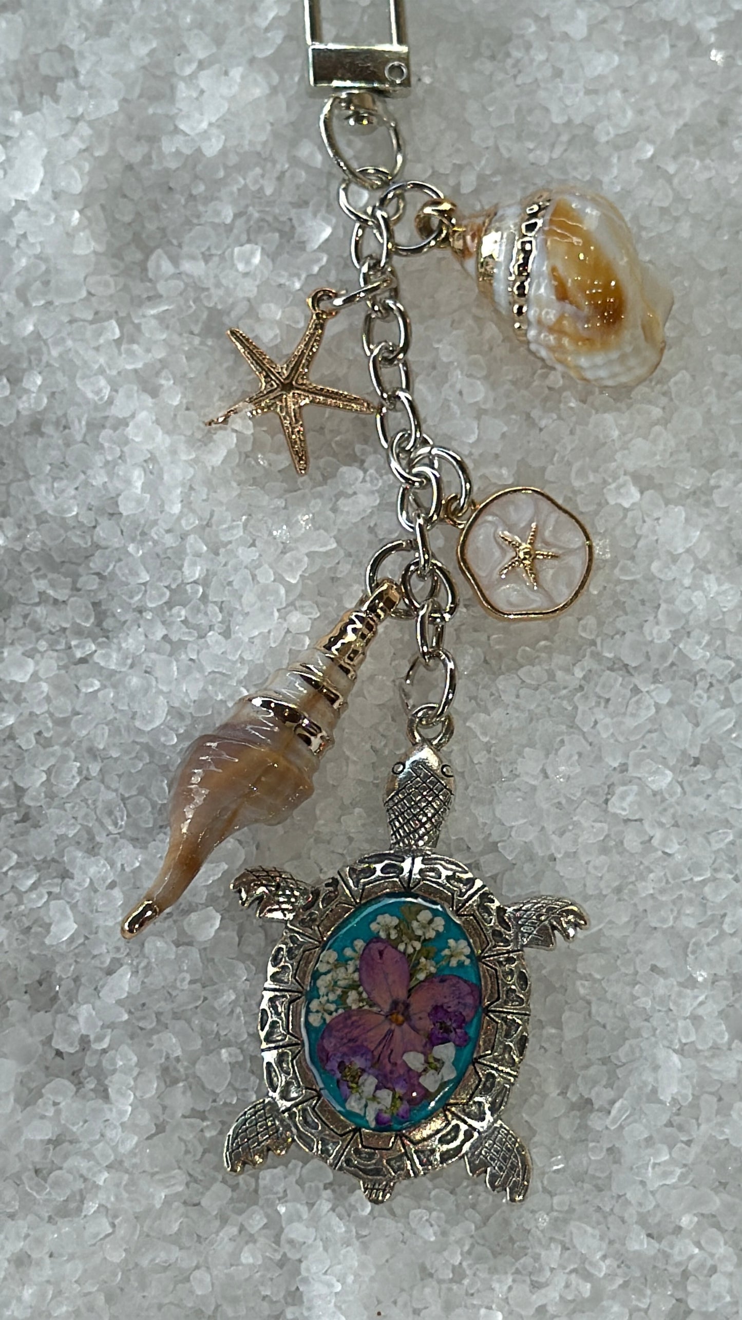 Pressed flower turtle bag charm #3
