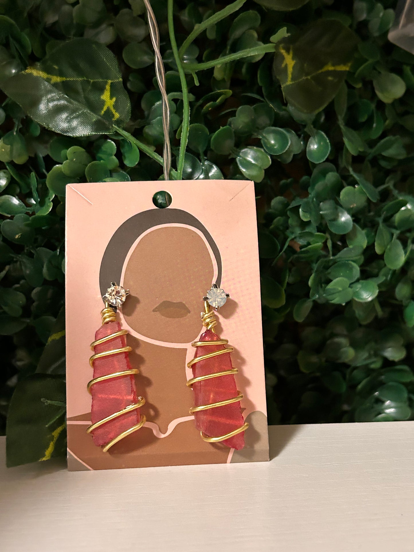 Red Sea glass wrapped earrings