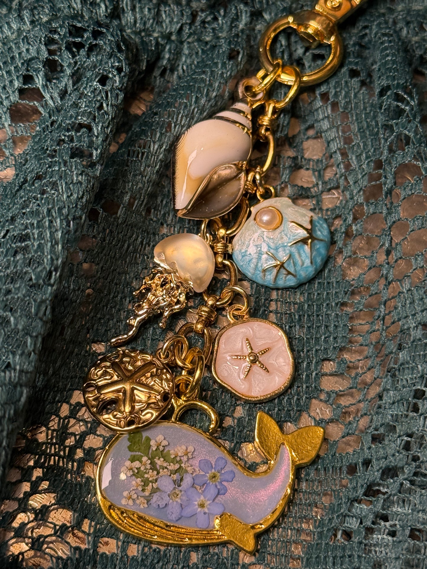 Gold whale bag charm