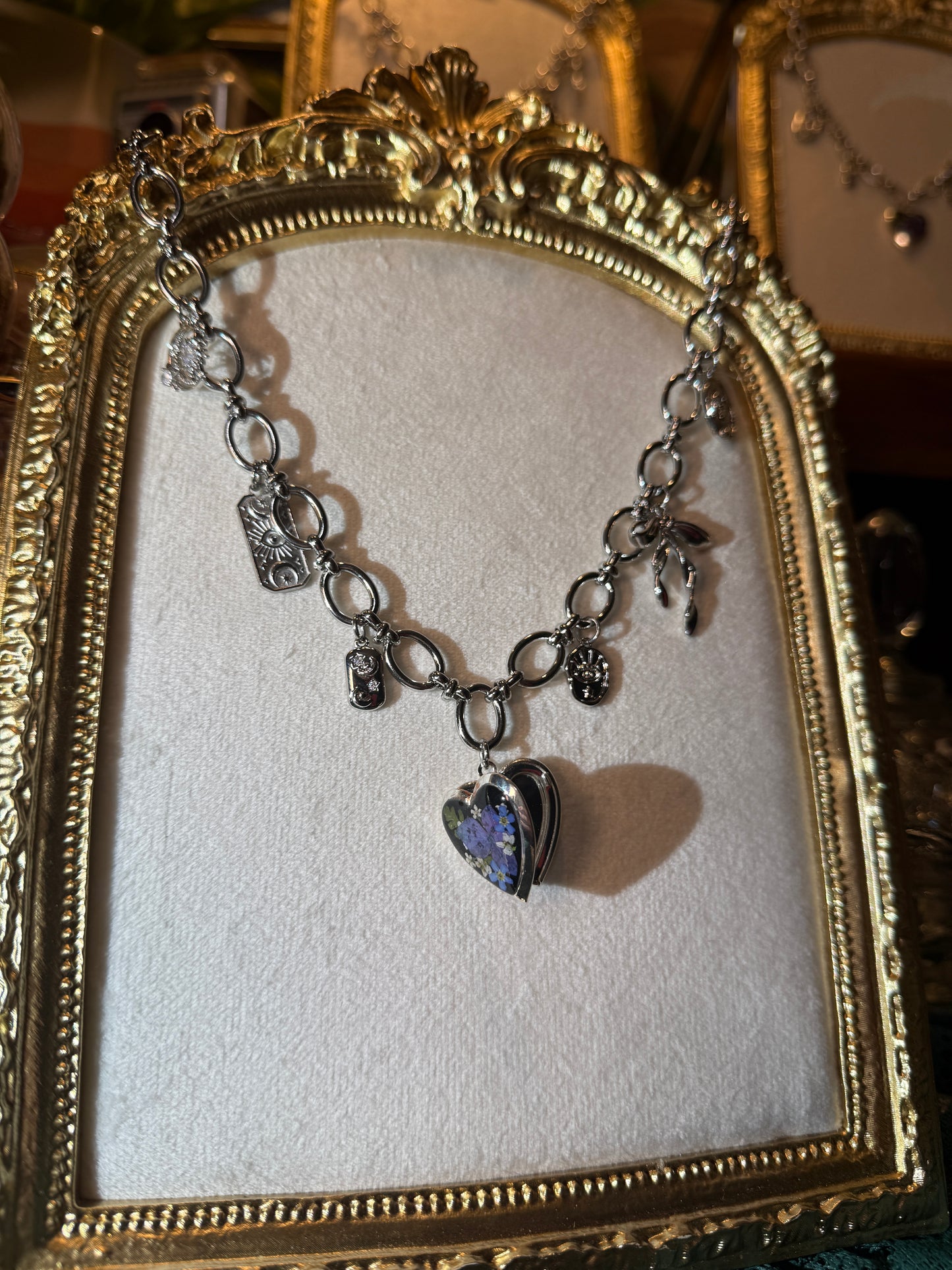 Silver locket charm necklace (b)