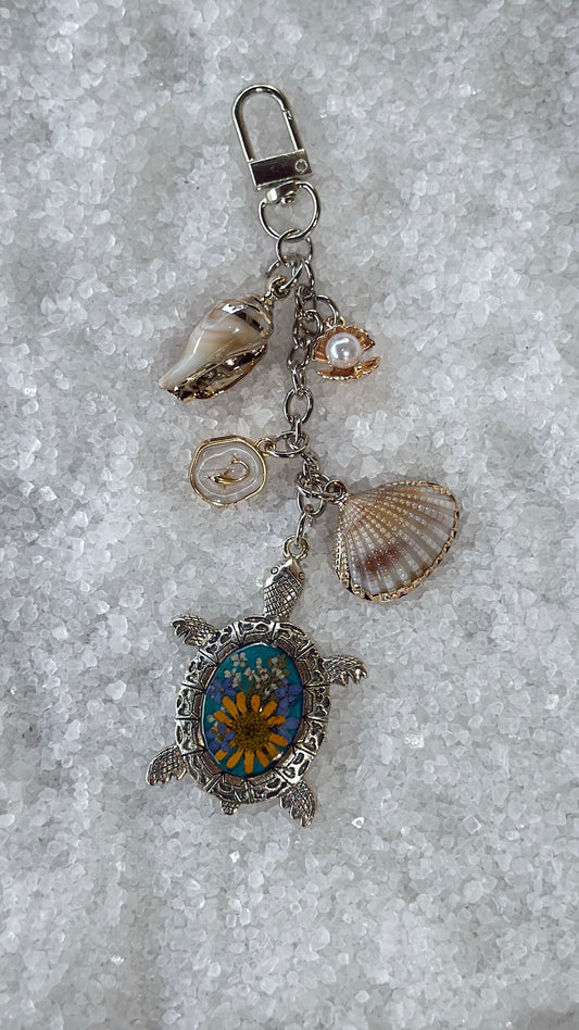 Pressed flower turtle bag charm #4
