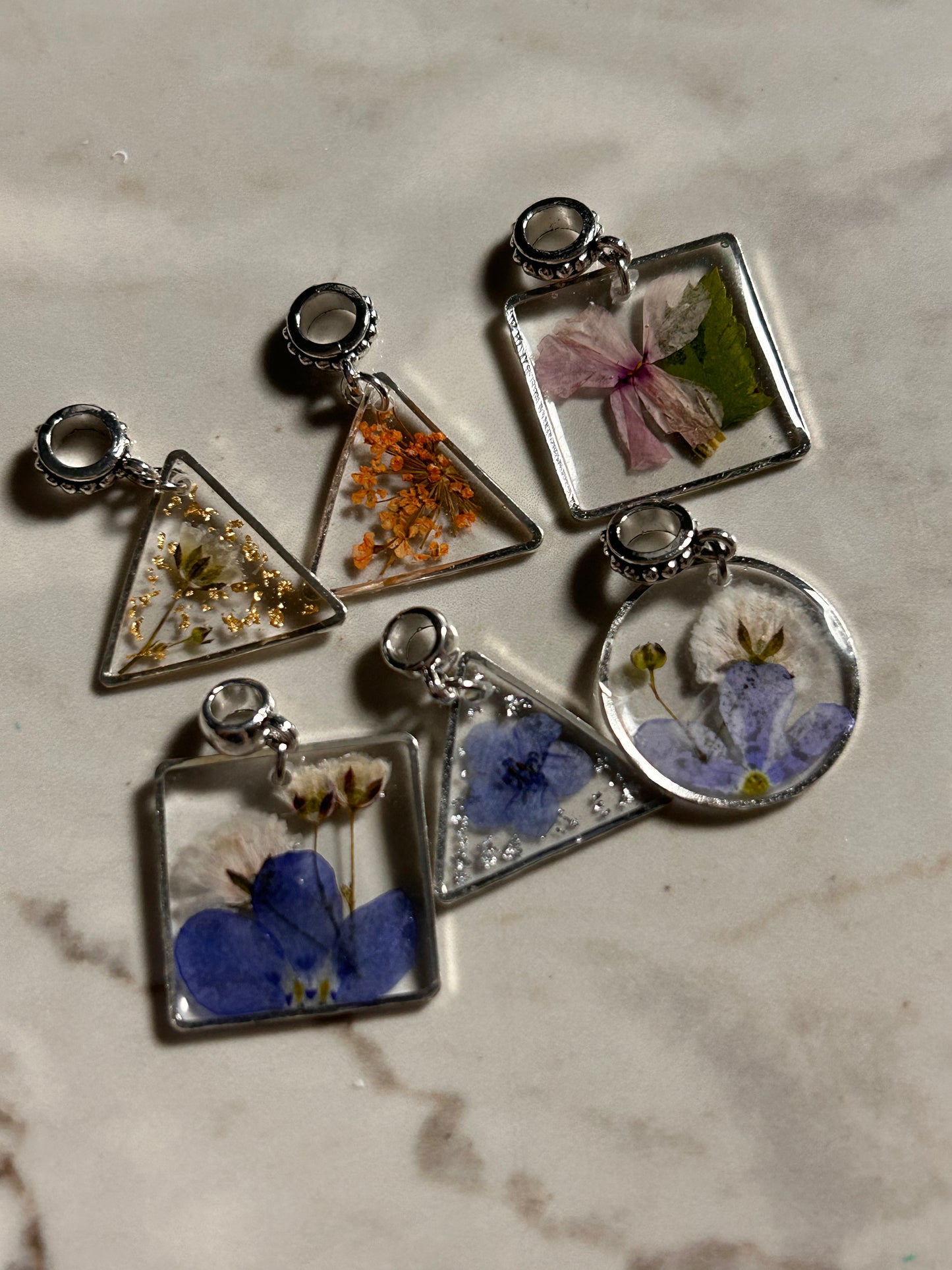 Pressed flower starter charm bracelet