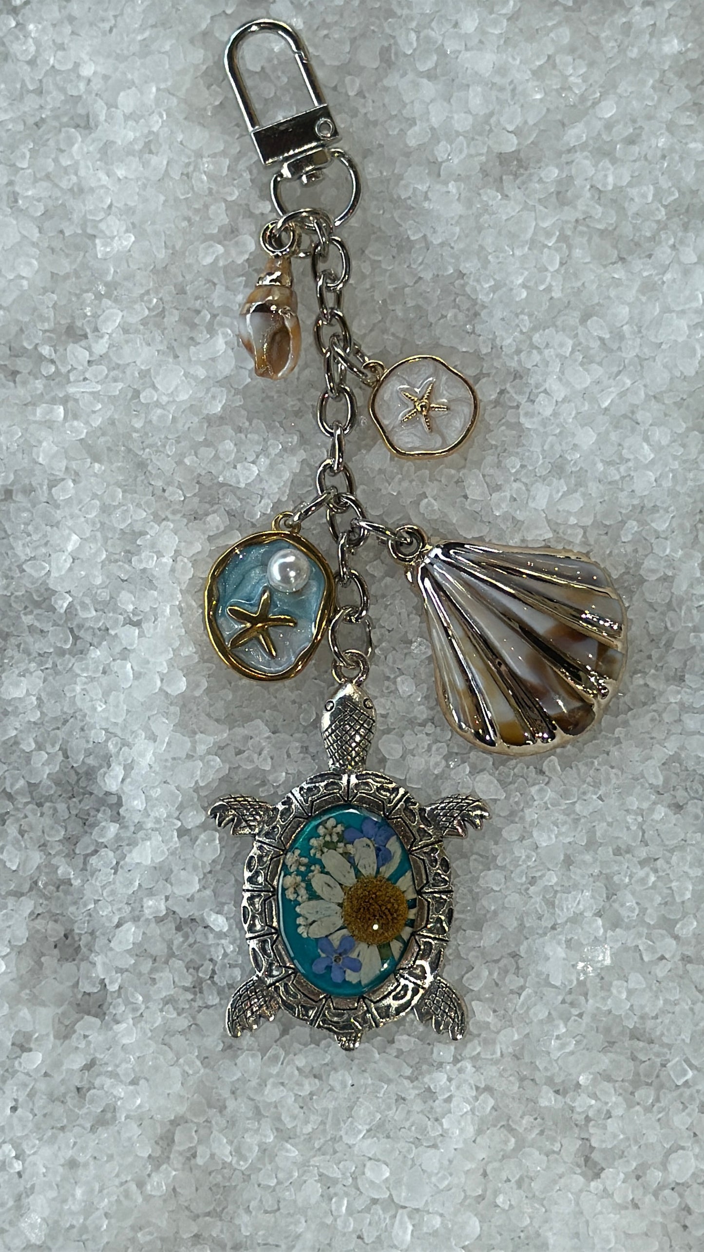 Pressed flower turtle bag charm #5