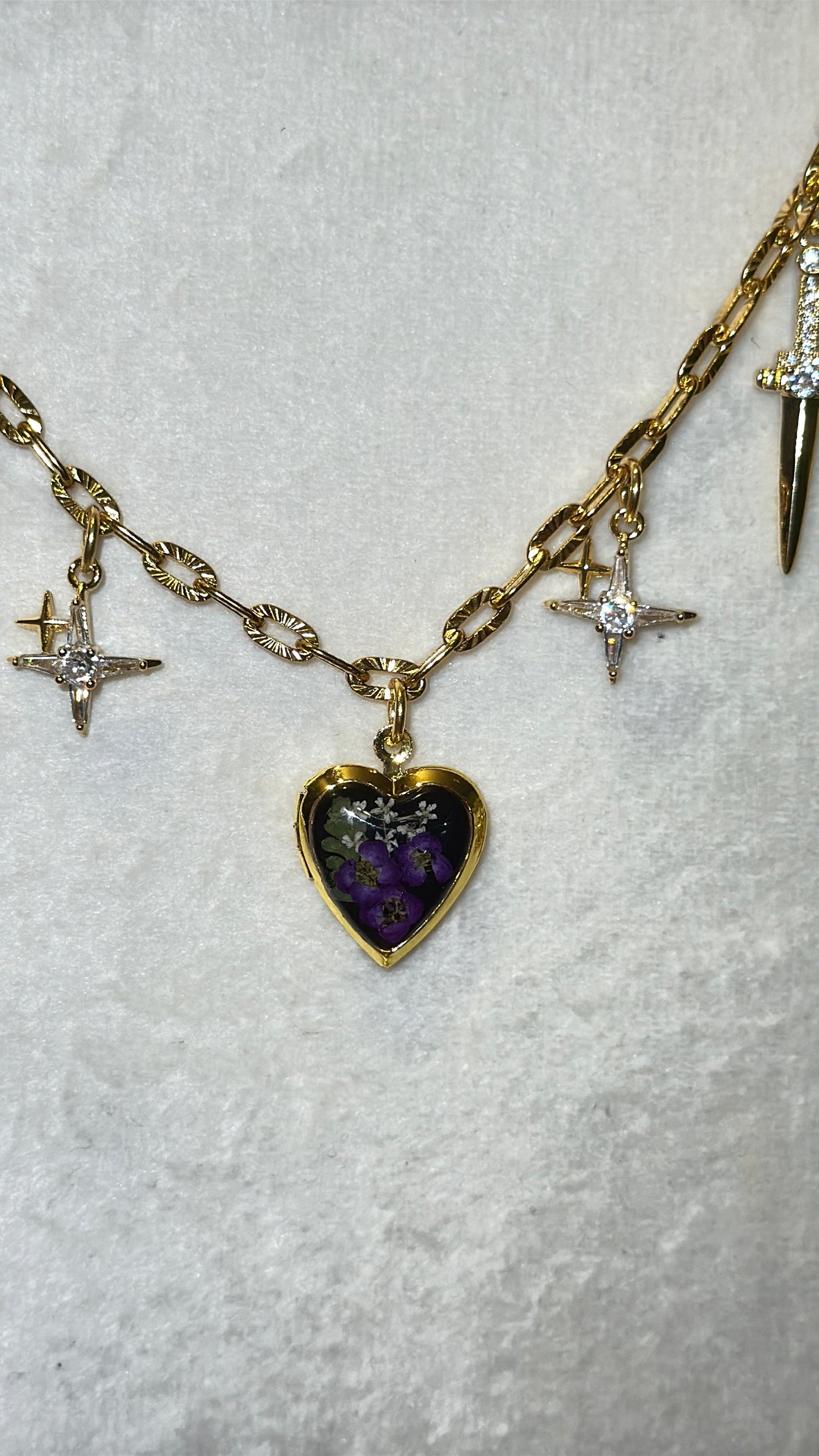 Purple Alyssum locket charm necklace #1