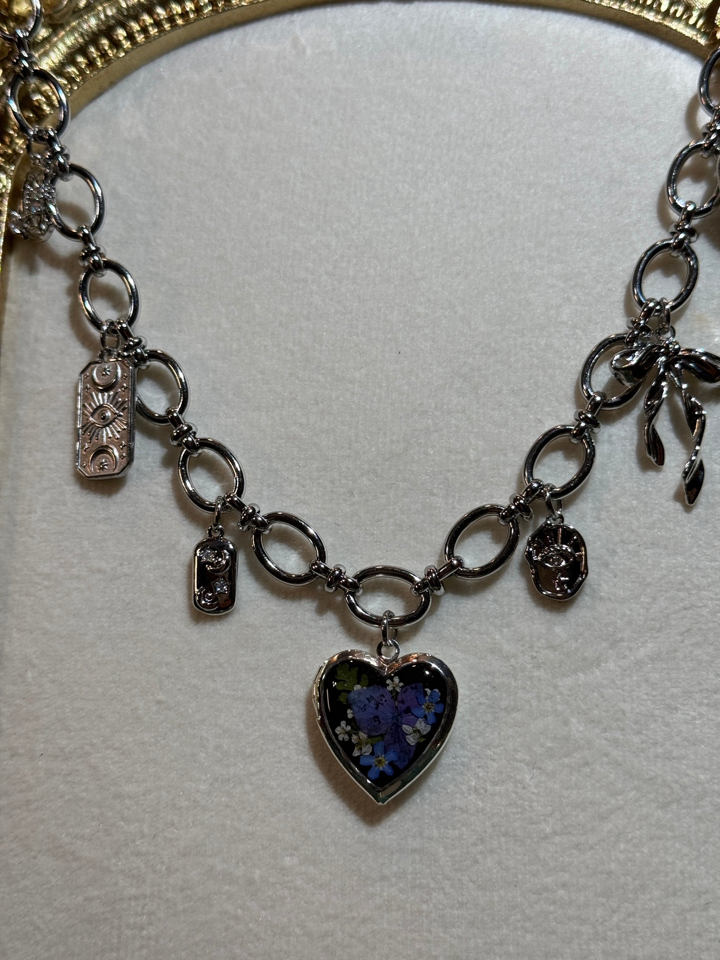 Silver locket charm necklace (b)