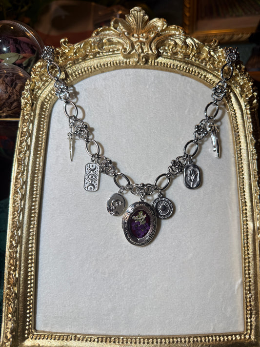 Silver locket charm necklace (d)