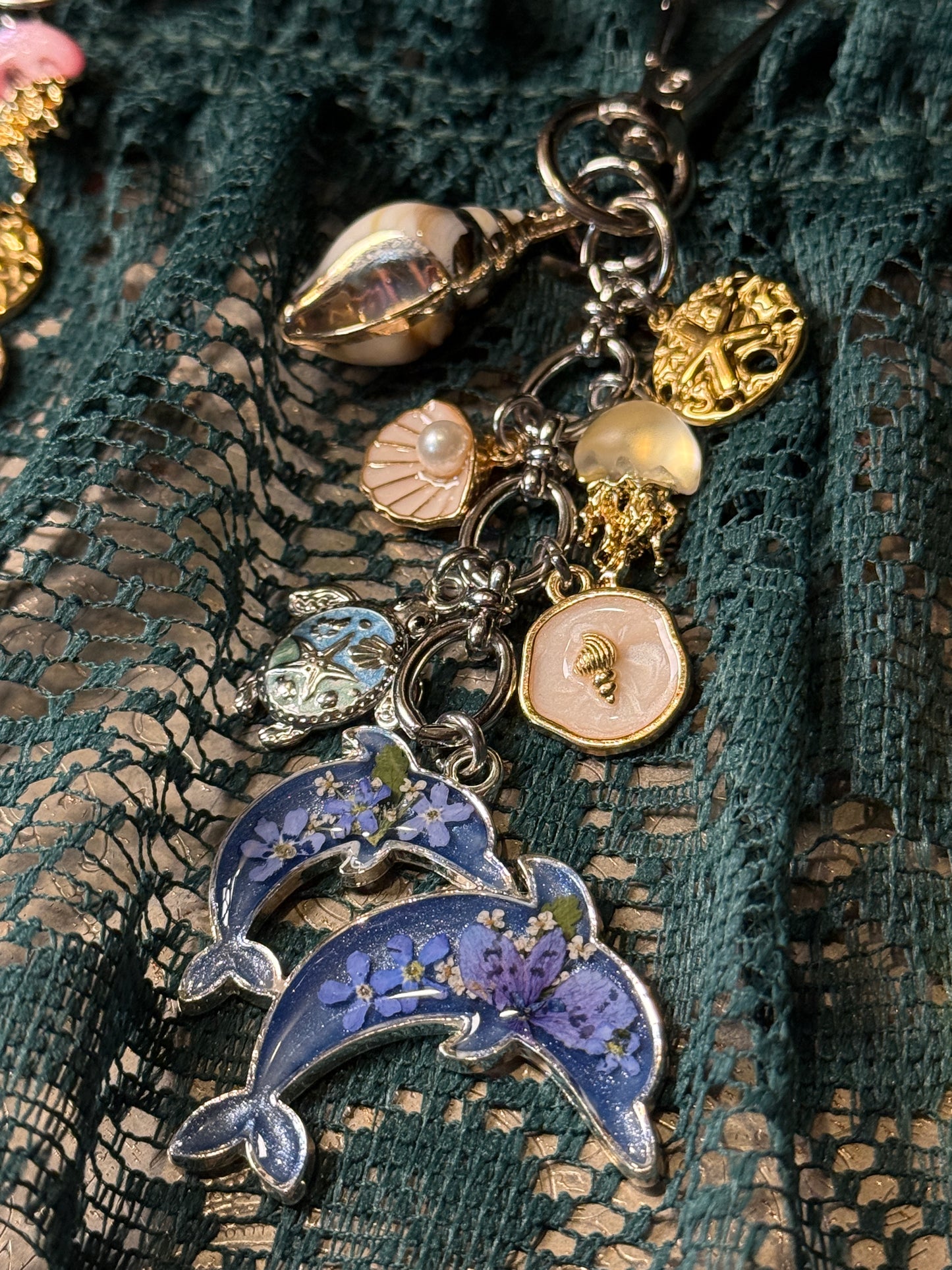 Silver dolphin bag charm