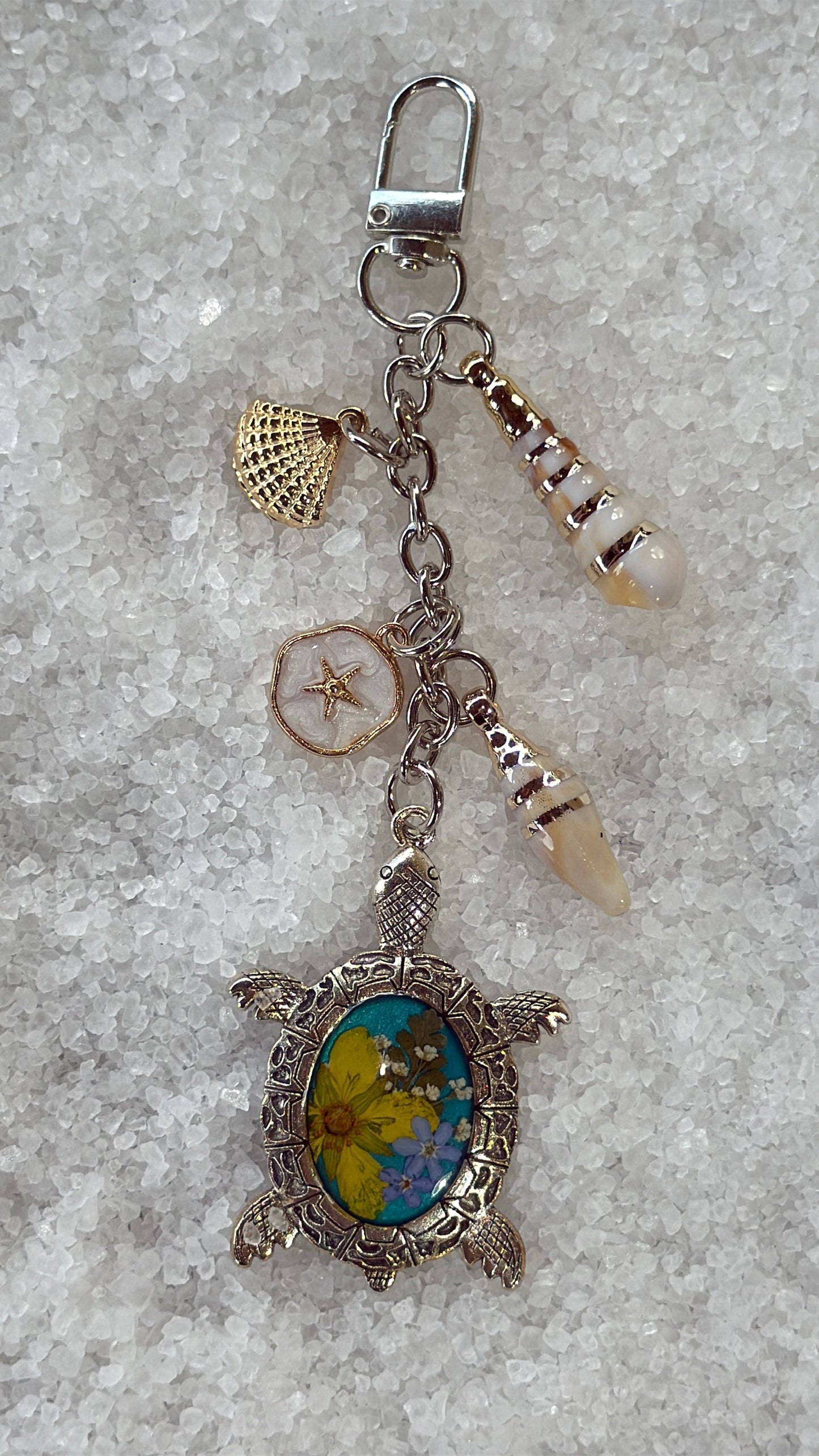 Pressed flower turtle bag charm #2