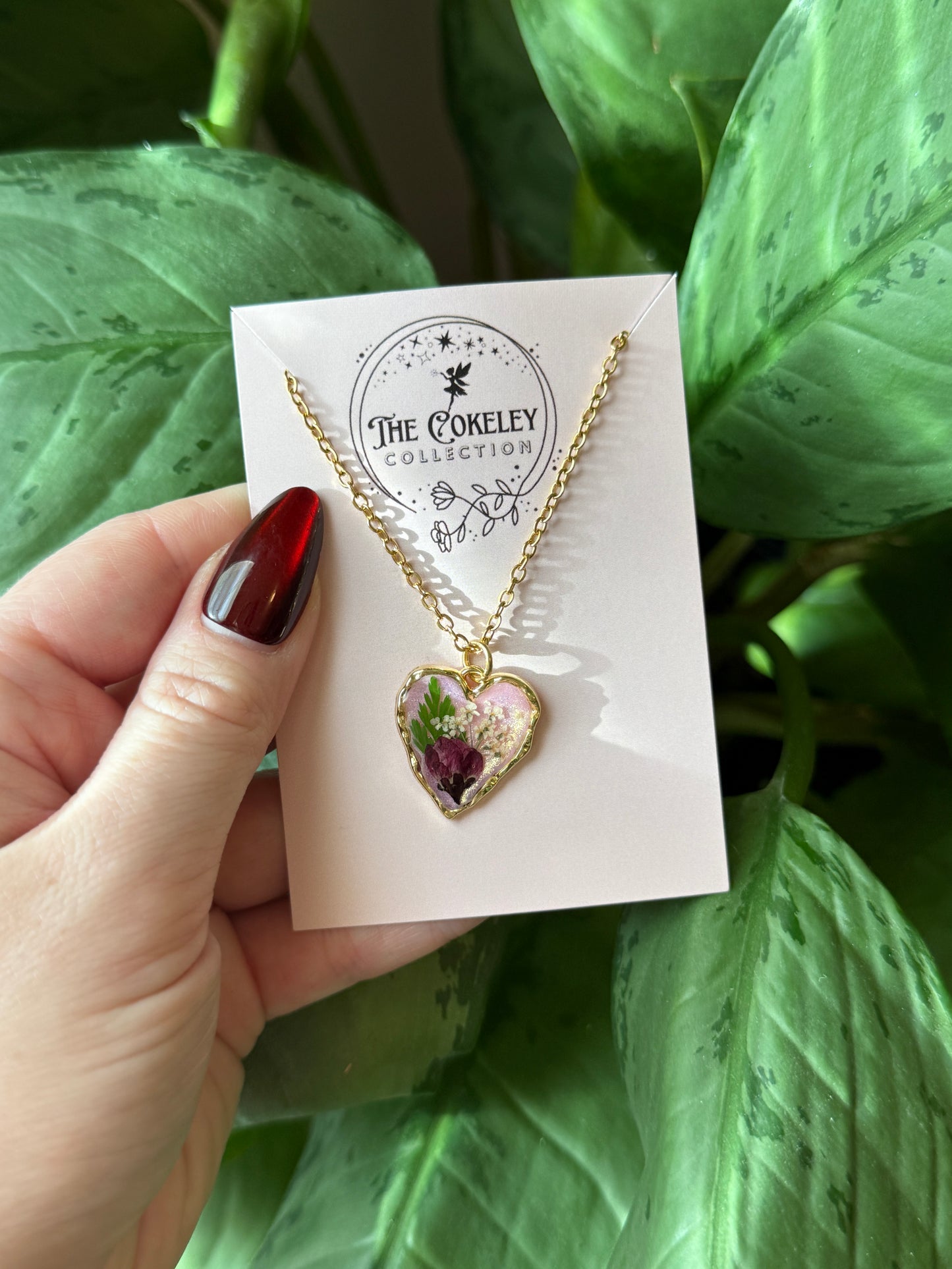Pressed rose heart necklace