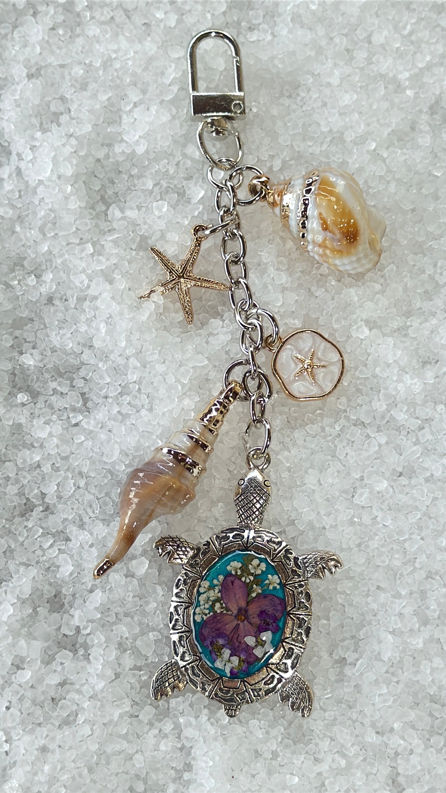Pressed flower turtle bag charm #3