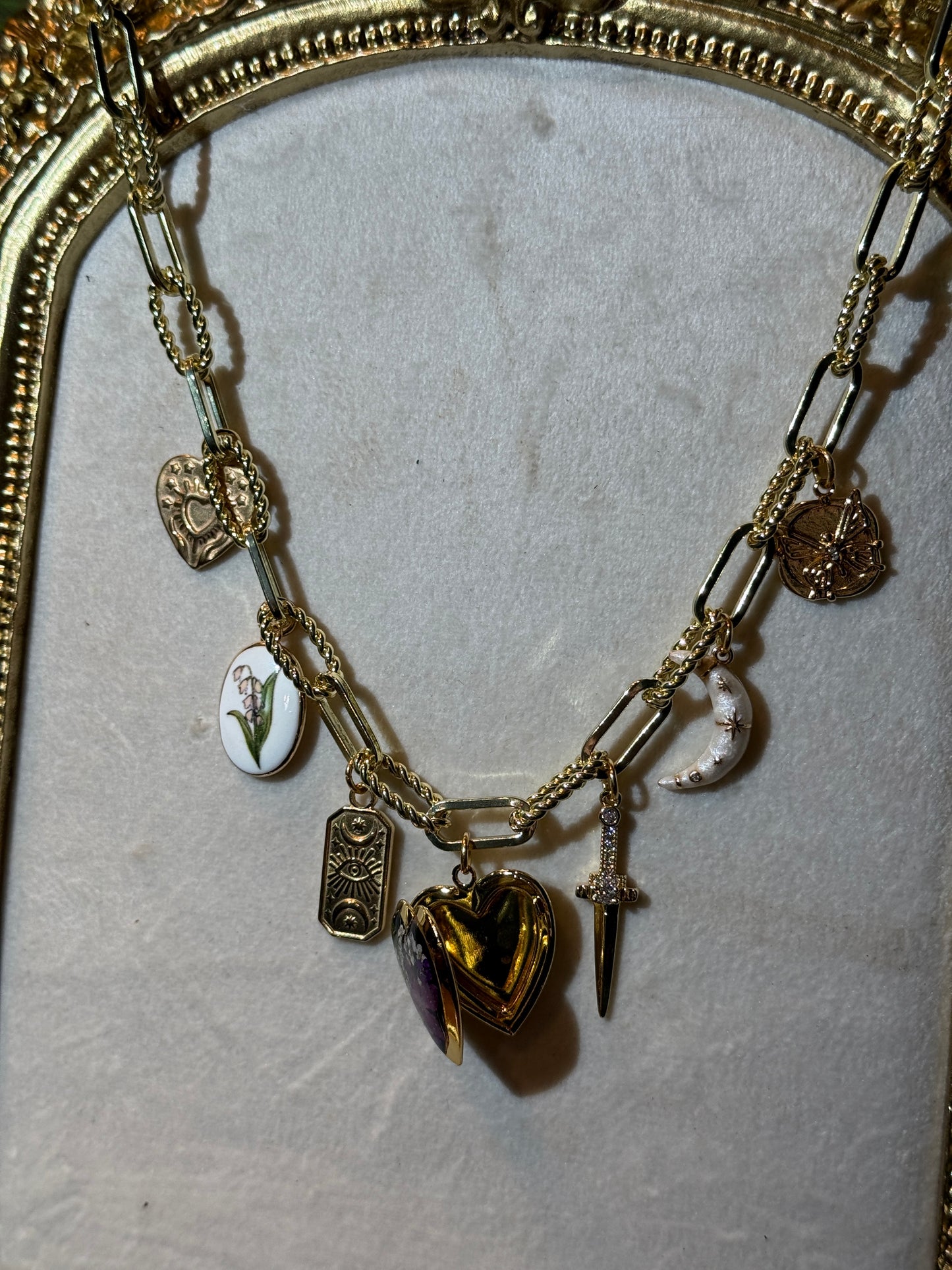 Gold locket charm necklace (b)