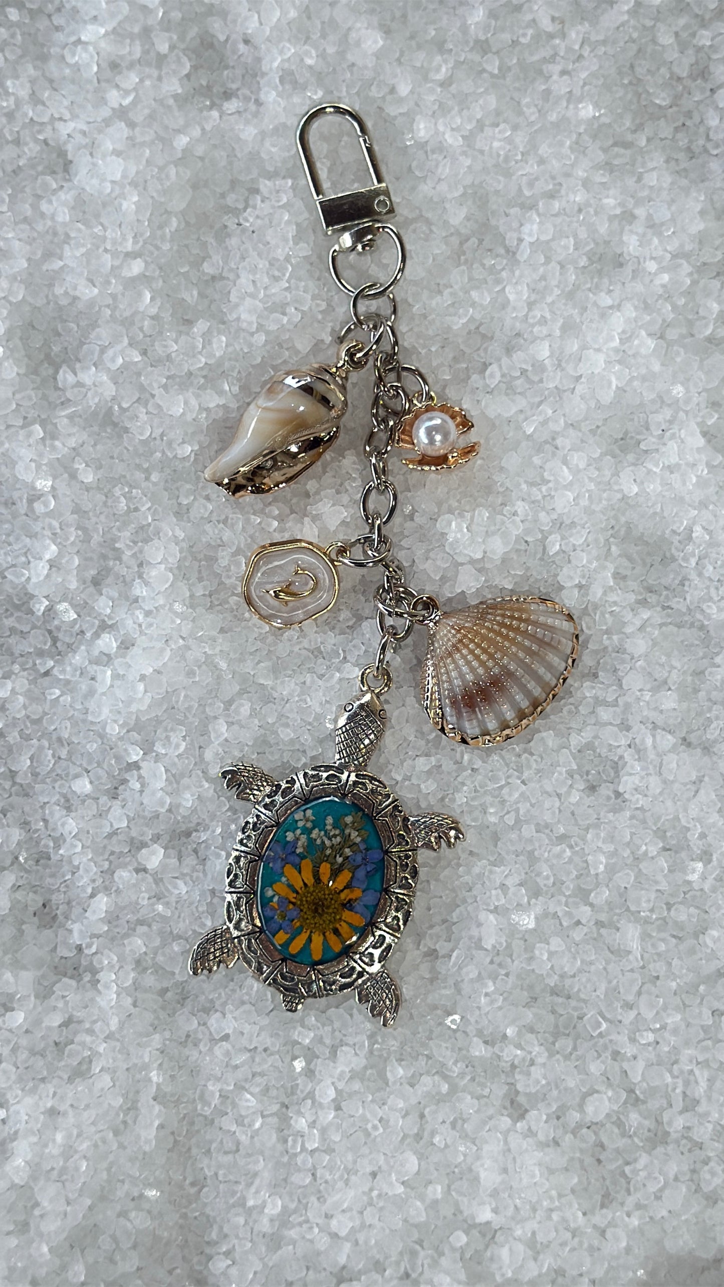 Pressed flower turtle bag charm #4