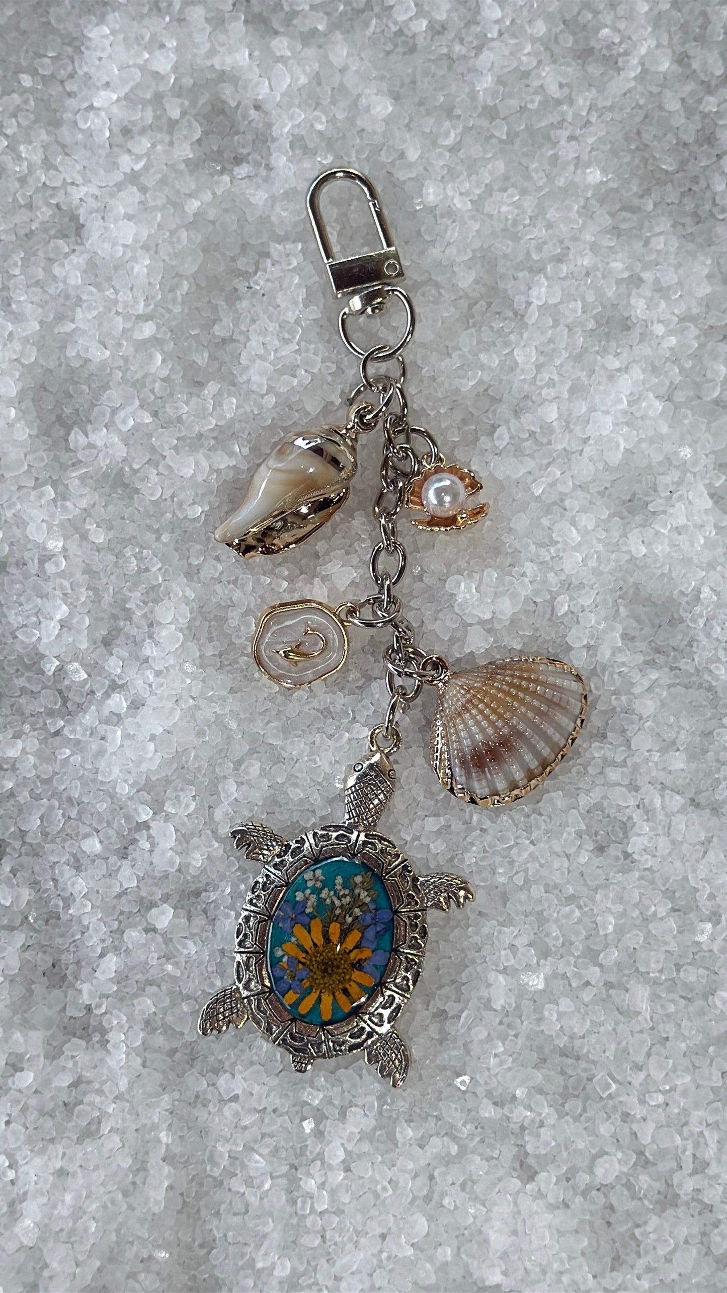 Pressed flower turtle bag charm #4