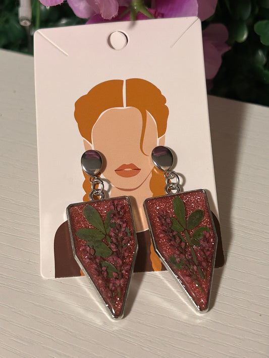 Pink glitter shield earrings