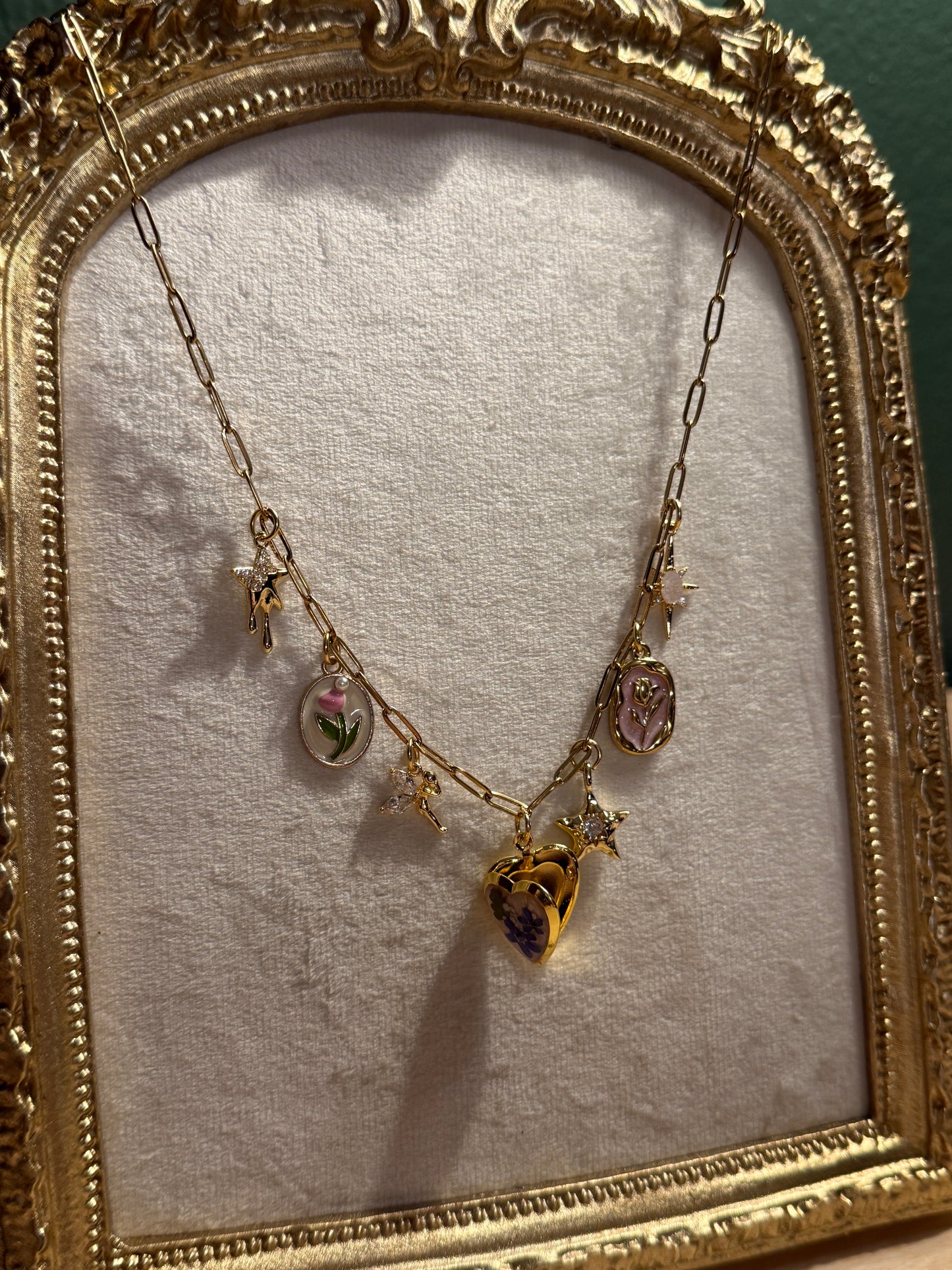 Forget me not locket charm necklace (#6)