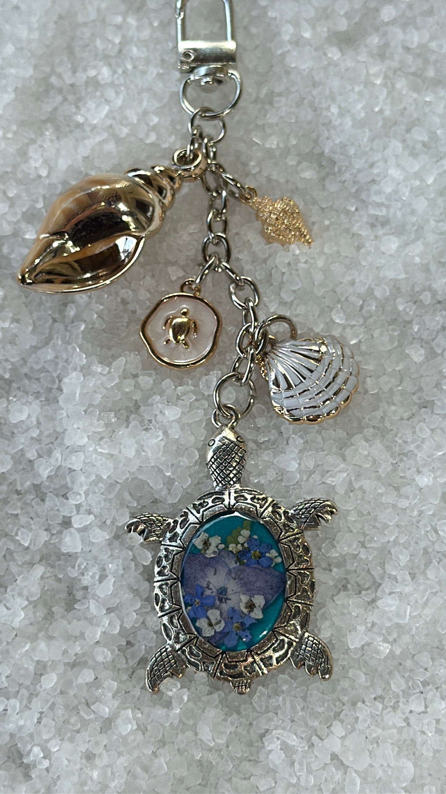 Pressed flower turtle bag charm #6
