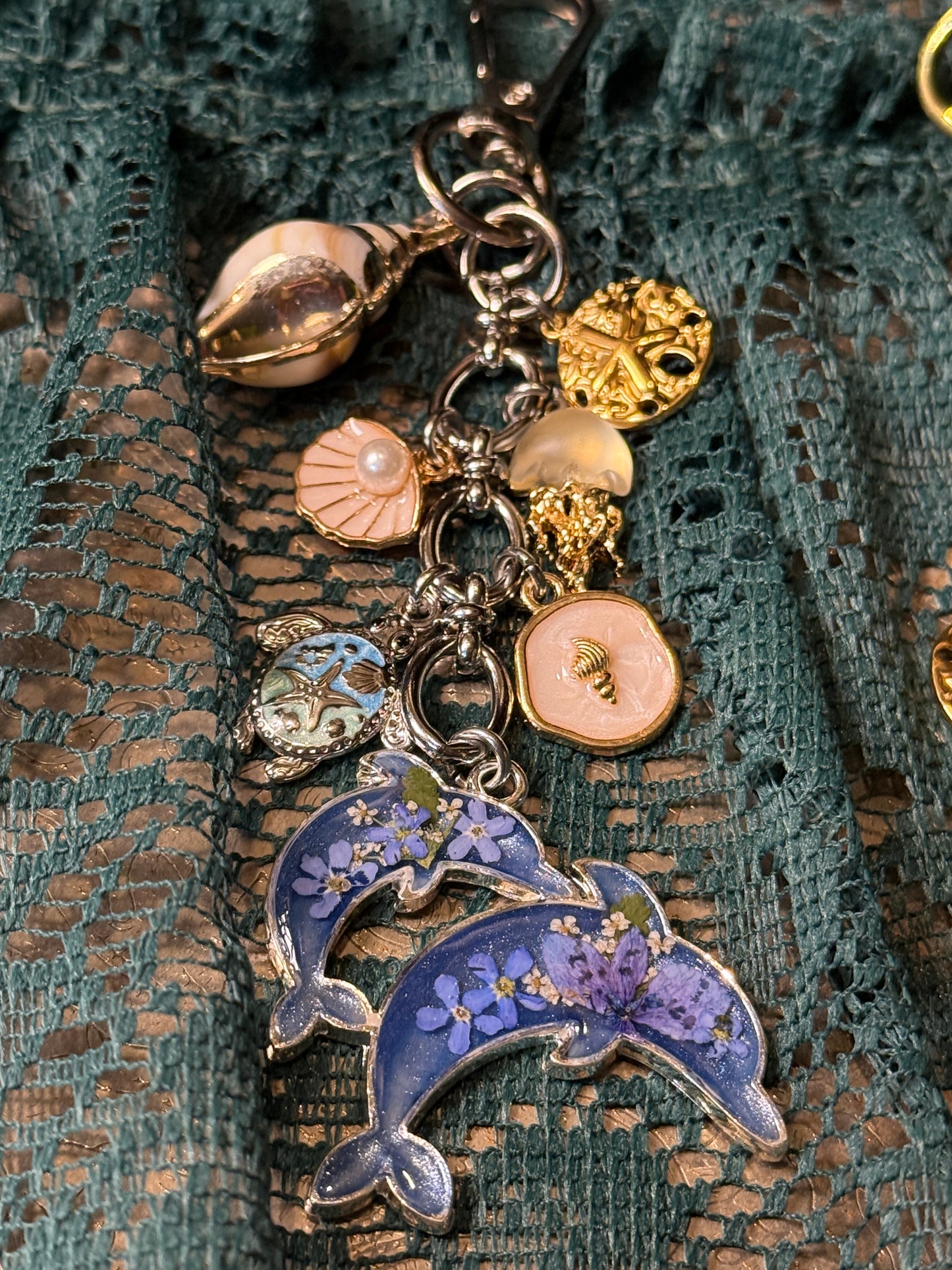Silver dolphin bag charm