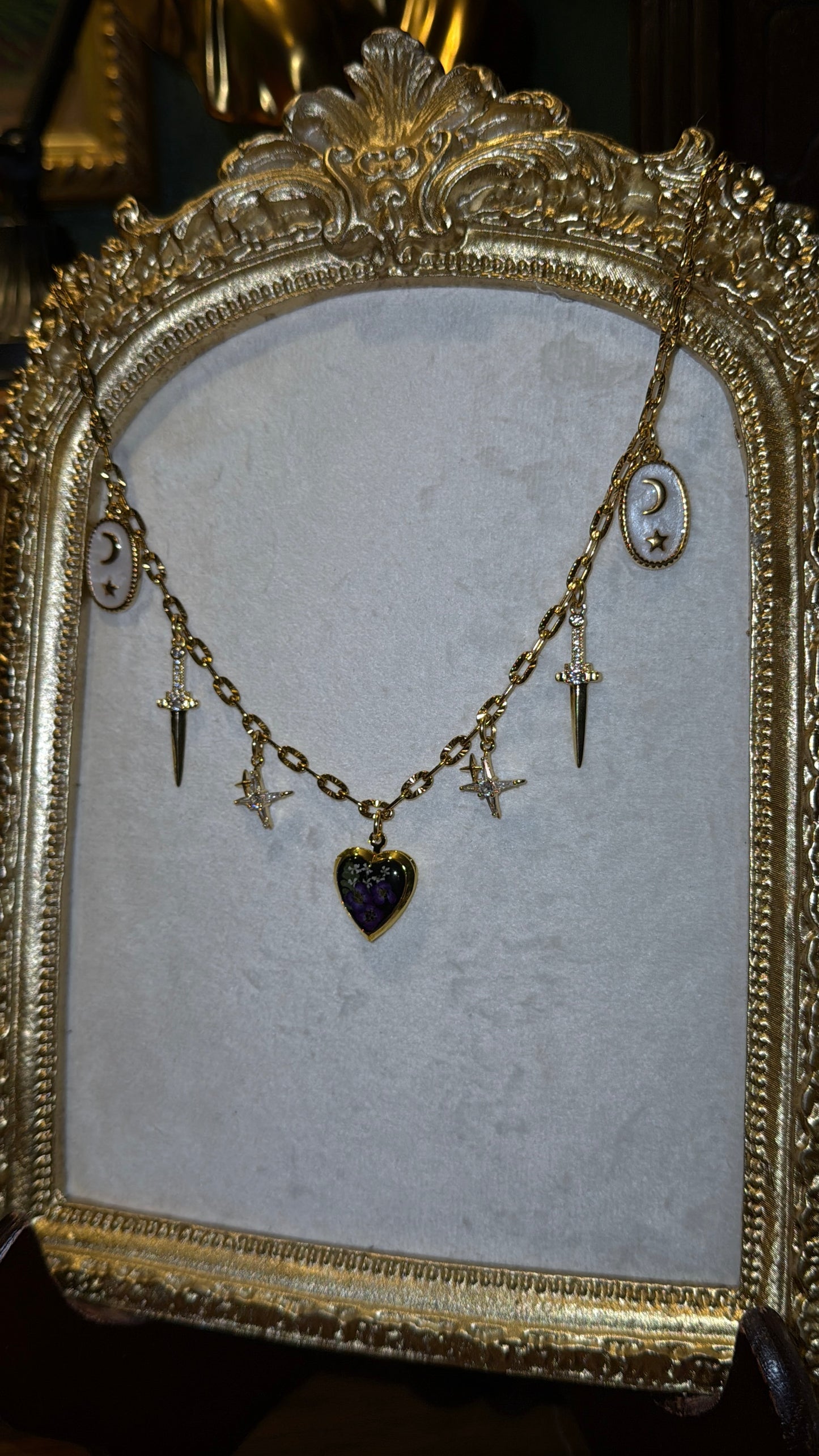 Purple Alyssum locket charm necklace #1