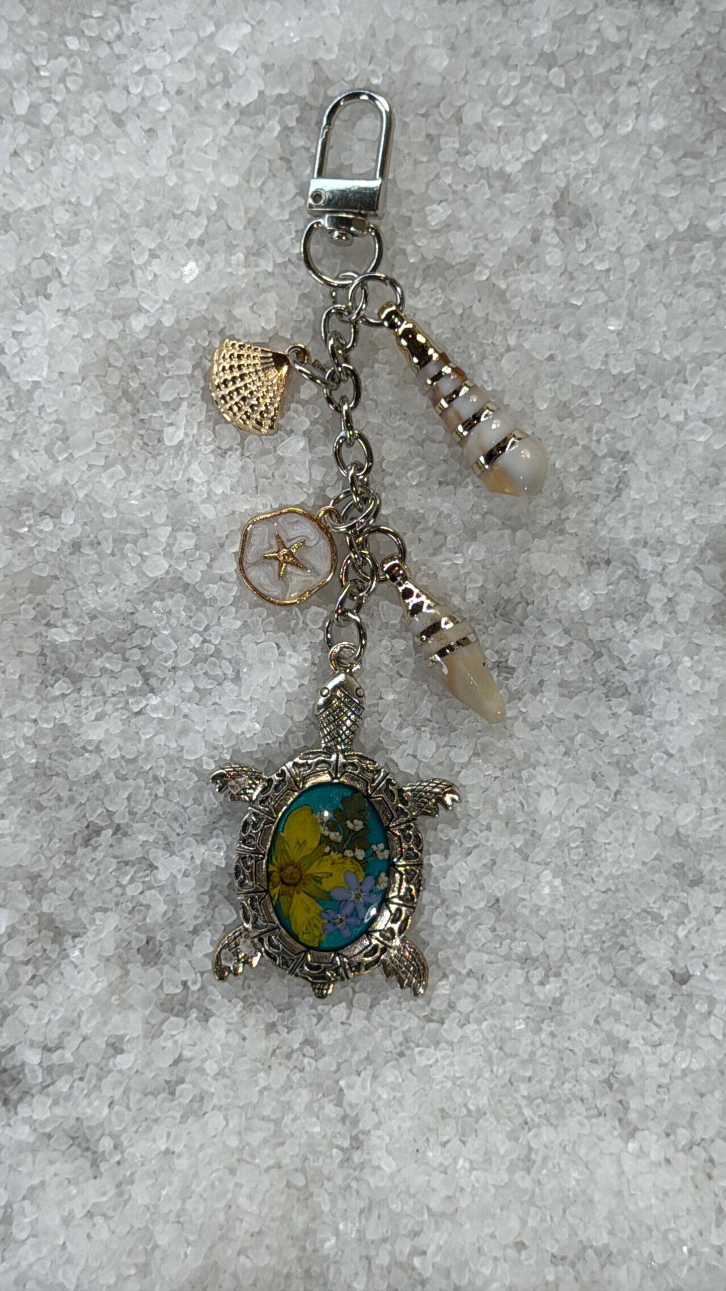 Pressed flower turtle bag charm #2