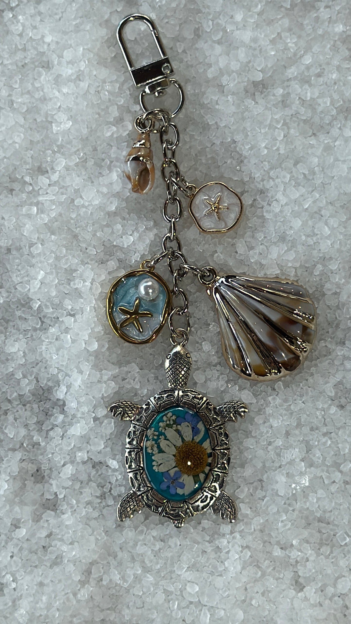 Pressed flower turtle bag charm #5