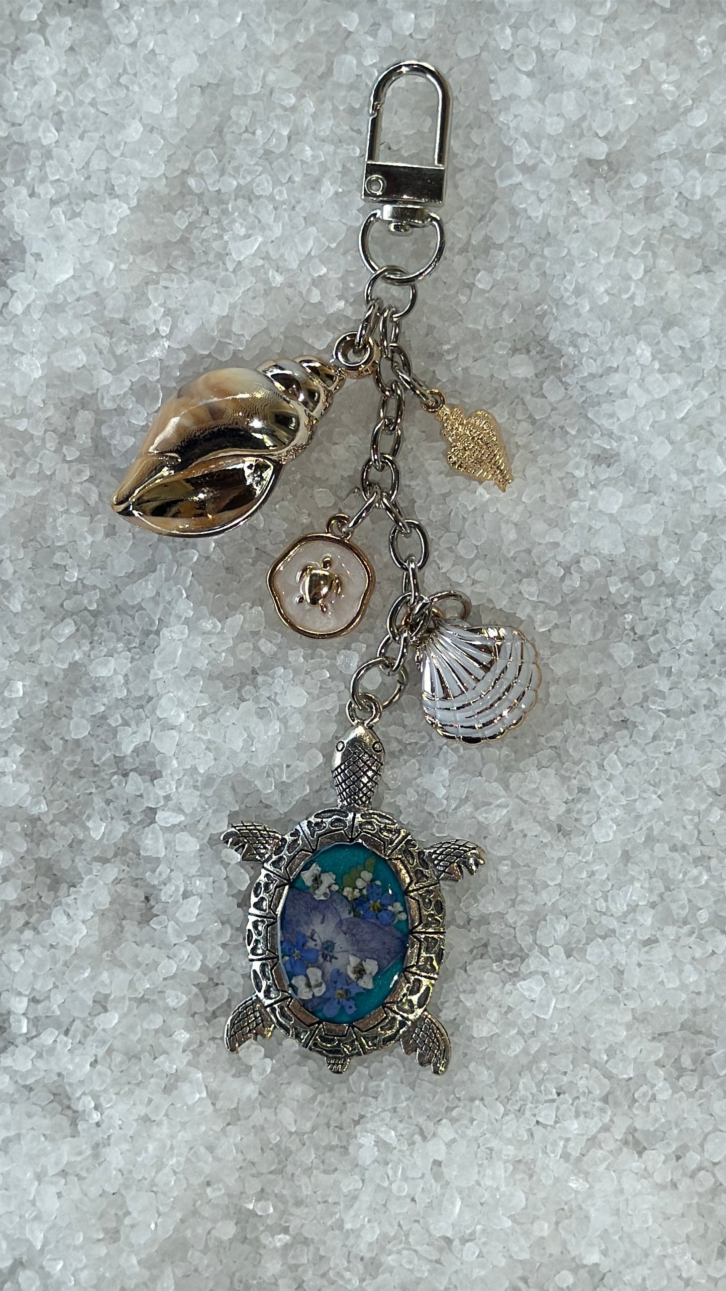 Pressed flower turtle bag charm #6
