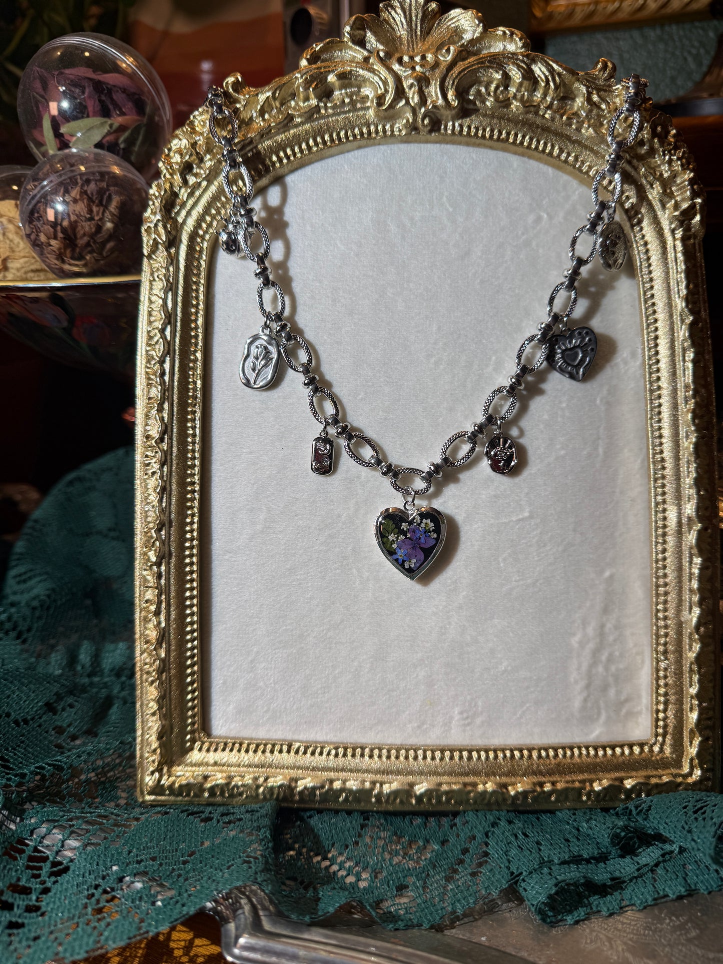 Silver locket charm necklace (c)