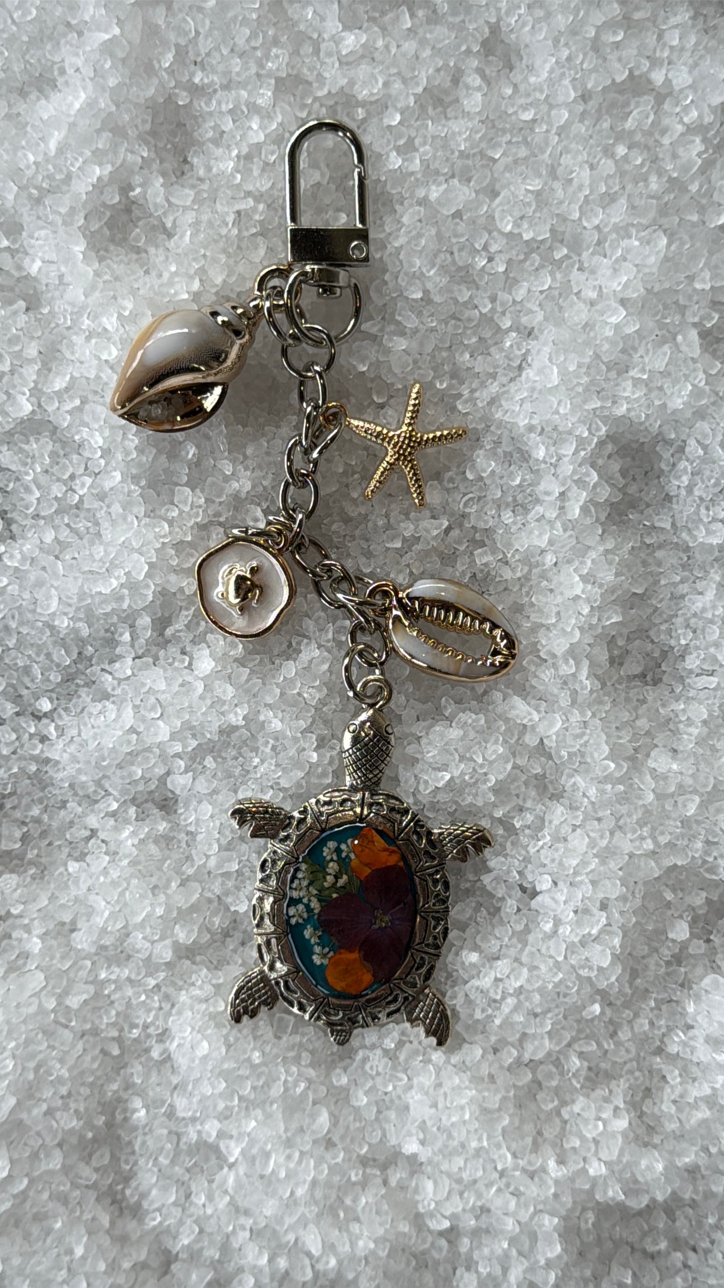 Pressed flower turtle bag charm #1