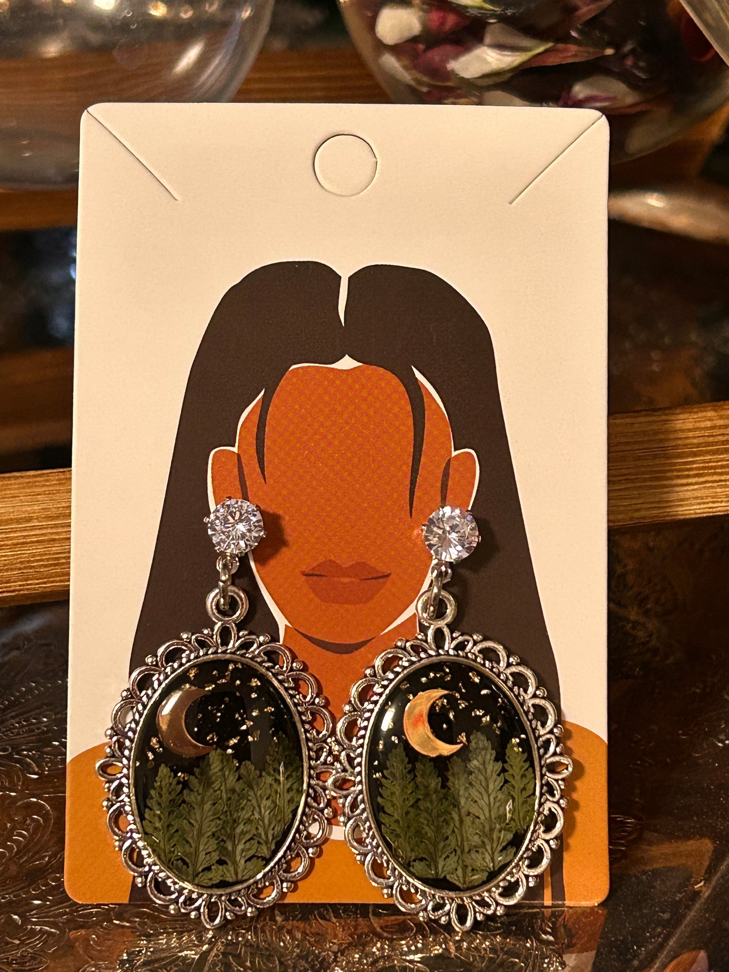 Silver forest night earrings
