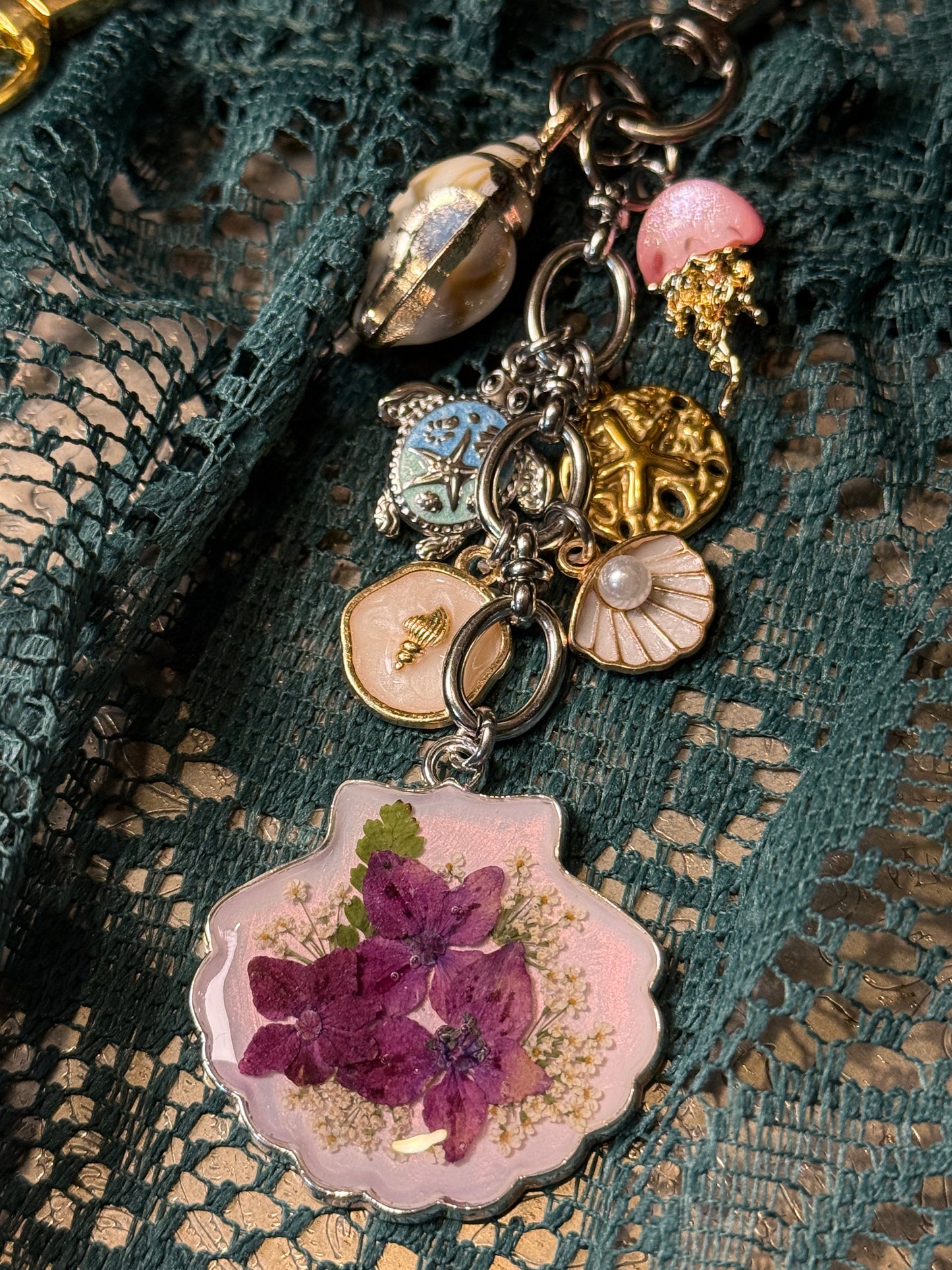 Silver shell bag charm