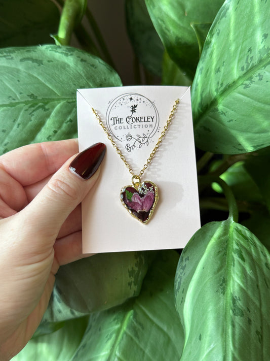 Pressed rose heart necklace