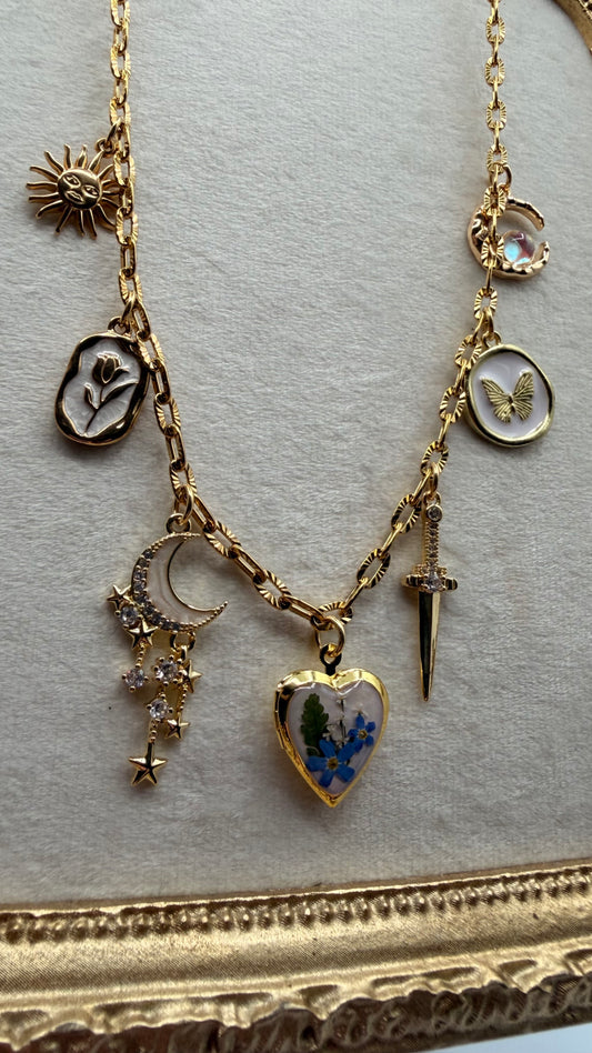 Forget me not locket charm necklace