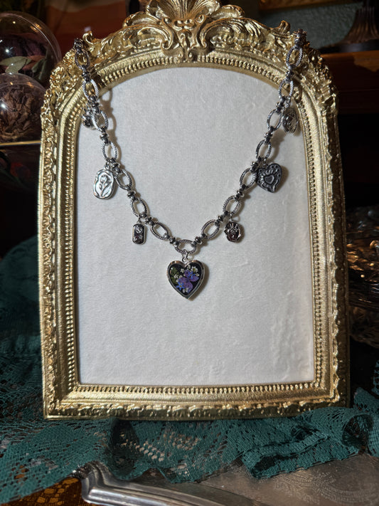 Silver locket charm necklace (c)